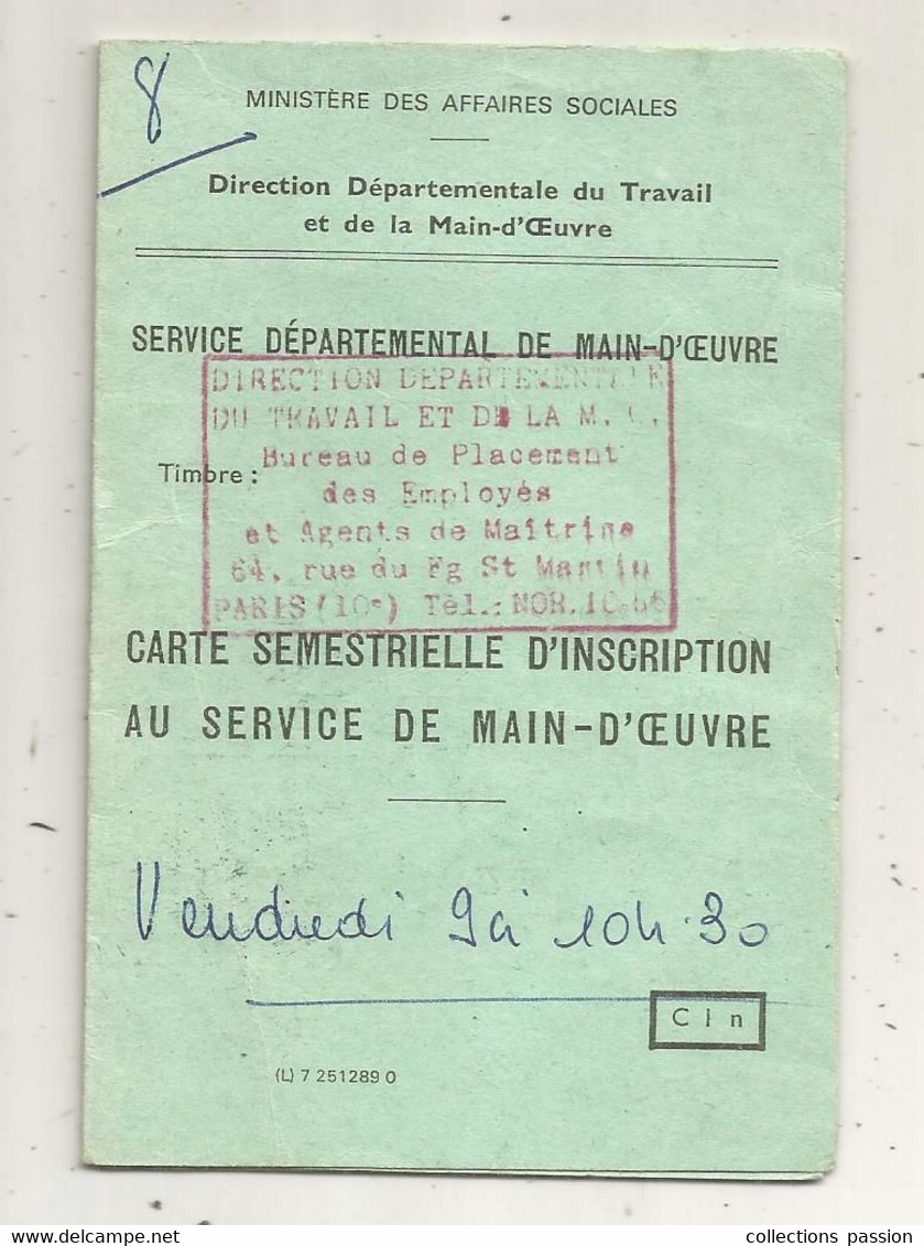 Carte Semestrielle D'inscription Au Service De Main-d'oeuvre, 8 Pages,1968, 4 Scans,frais Fr 1.65 E - Ohne Zuordnung