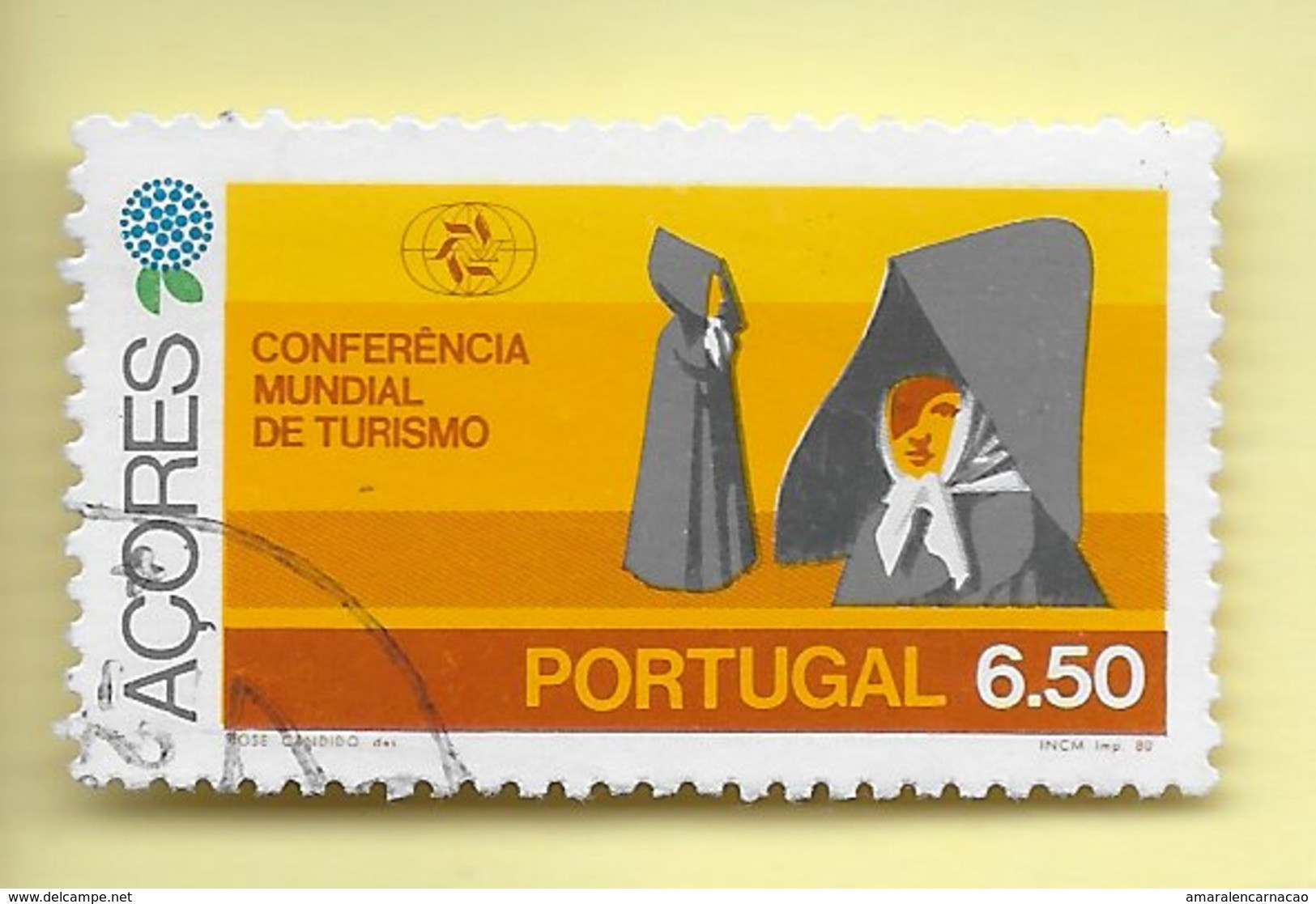 TIMBRES - STAMPS - PORTUGAL (AÇORES) - 1980 -  CONFÉRENCE MONDIALE SUR LE TOURISME - TIIMBRE OBLITÉRÉ - Azores