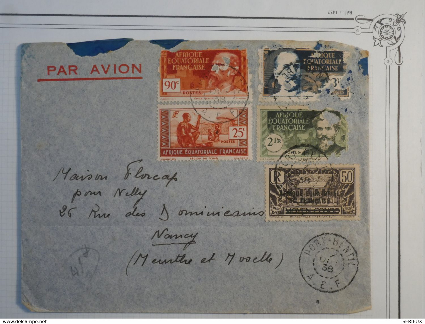 BN11 AEF  FRANCE  LETTRE RR 1938  PORT GENTIL AVION ACCIDENTE++++ - 1927-1959 Lettres & Documents