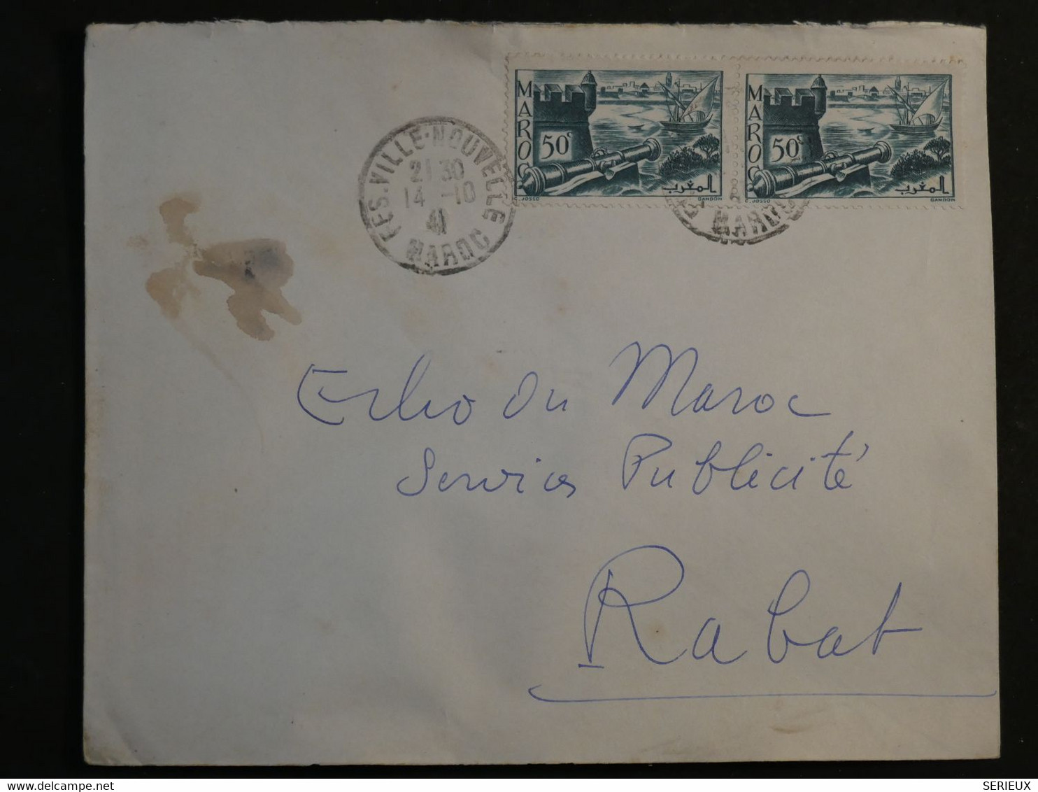 BN11 MAROC  BELLE LETTRE 1941 FES A RABAT +PAIRE DE TP+AFFRANCH. INTERESSANT+++ - Lettres & Documents