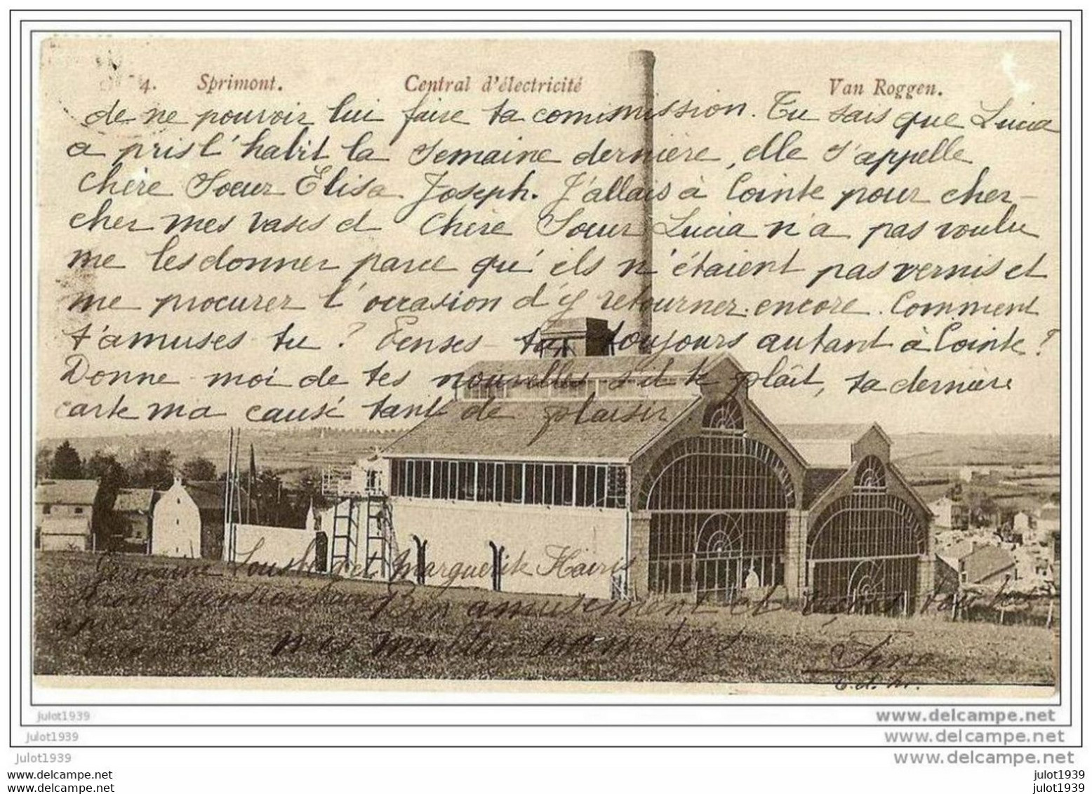 SPRIMONT ..--  CENTRALE ELECTRIQUE  VAN ROGGEN . 1907 Vers SPA ( Melle Simone GERARD ) . Voir Verso . - Sprimont