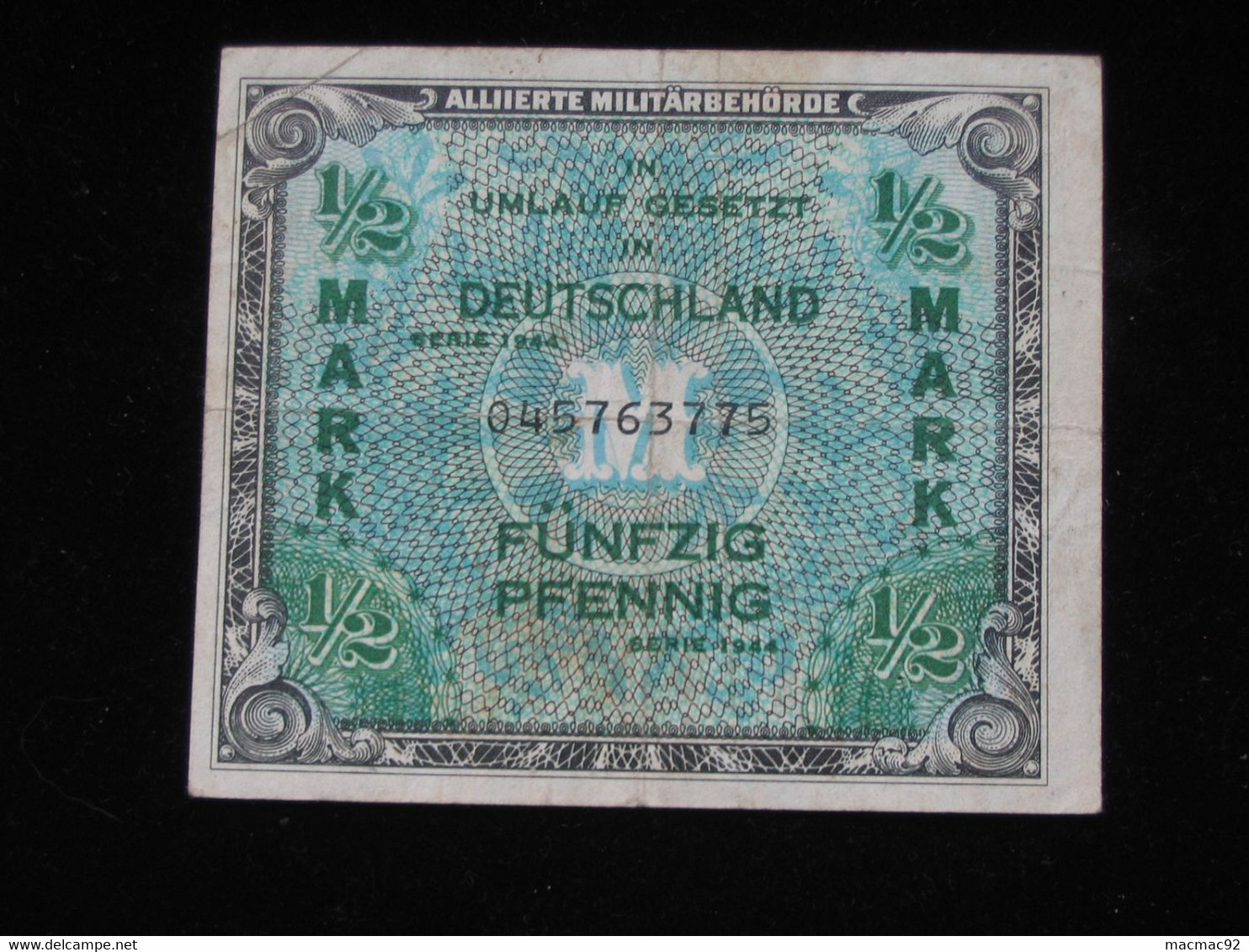 ALLEMAGNE -1/2 Mark Fünfzig Pfennig - Allied Occupation WWII -  Série 1944 - 9 Chiffres **** EN ACHAT IMMEDIAT **** - 1/2 Mark