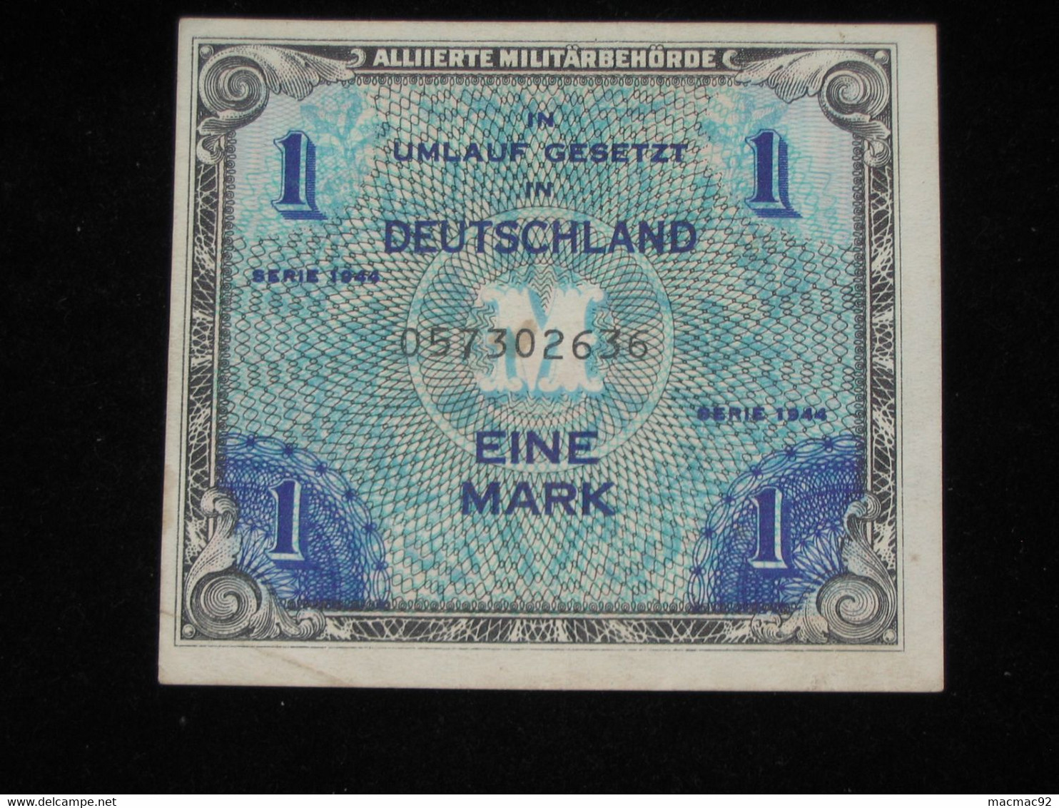 ALLEMAGNE -1 Eine Mark - Allied Occupation WWII -  Série 1944 - 9 Chiffres **** EN ACHAT IMMEDIAT **** - 1 Mark