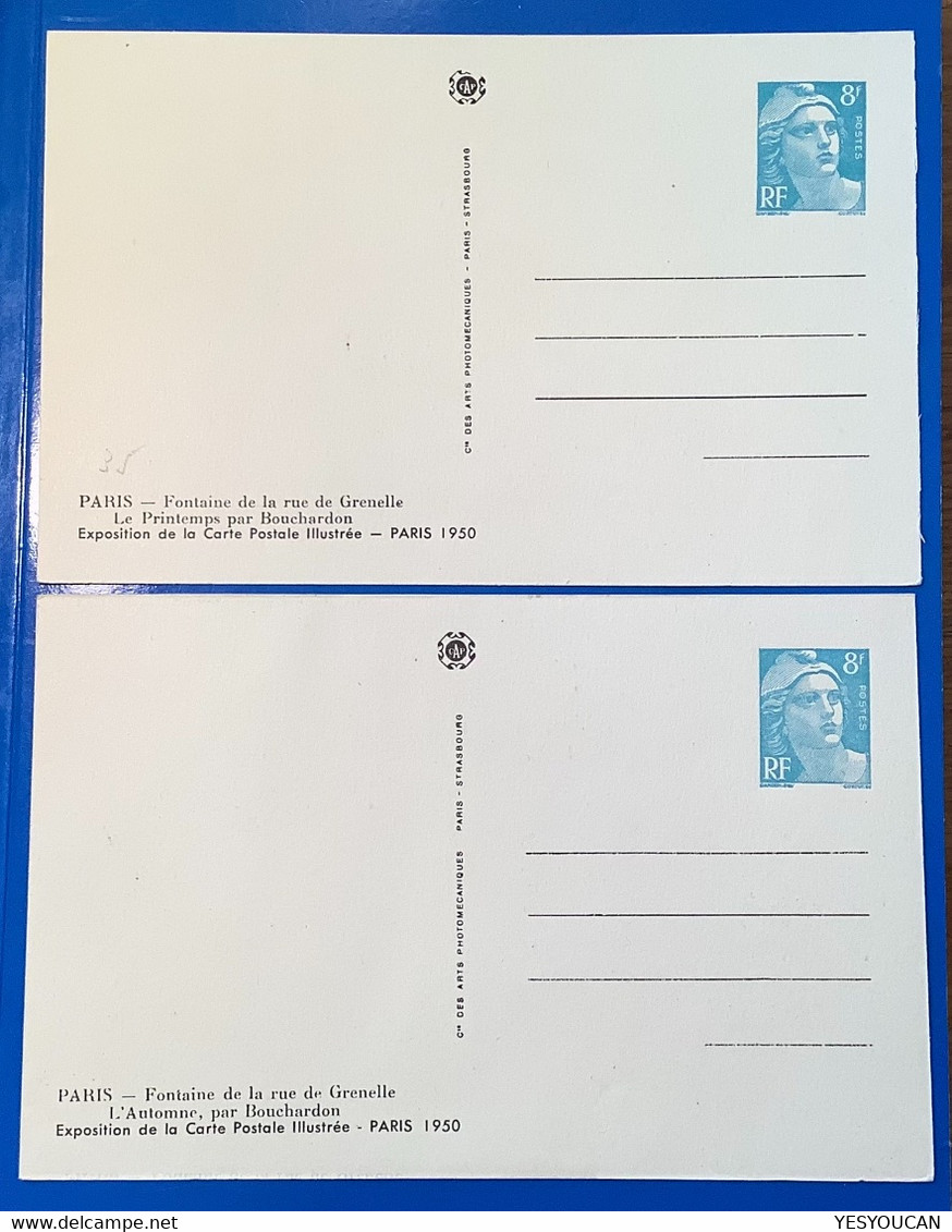 1950France Entier Postal 8f Gandon Neuf ! TSC PARIS CONGRÈS EXPOSITION CARTE POSTALE (automne Printemps Sculpture Art - Postales Tipos Y (antes De 1995)