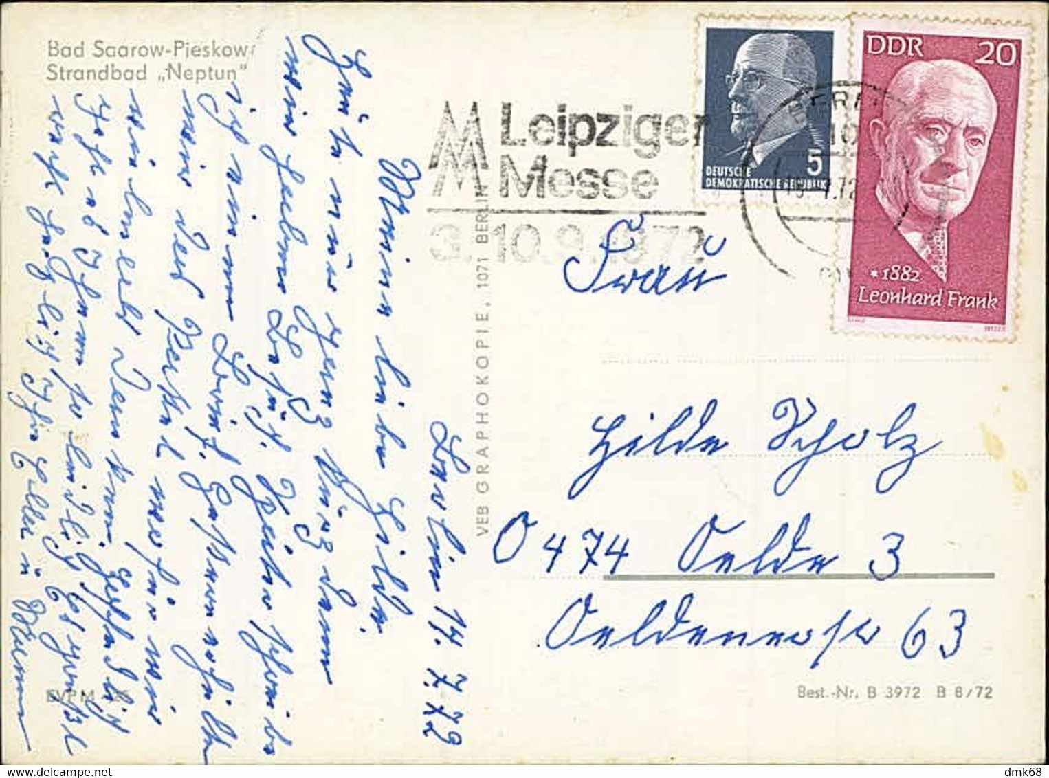 GERMANY - BAD SAAROW - PIESKOW - STANDBAD NEPTUN -  ERHOLUNG AM SCHARMÜTZELSEE - MAILED 1972 (15994) - Bad Saarow