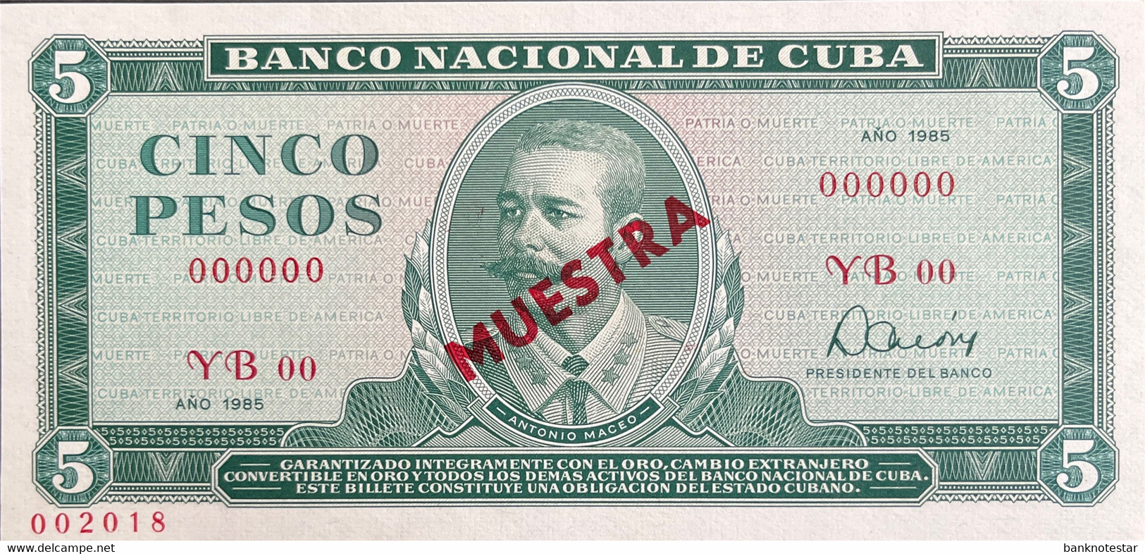 Cuba 5 Pesos, P-103cS (1985) - UNC - MUESTRA - Cuba