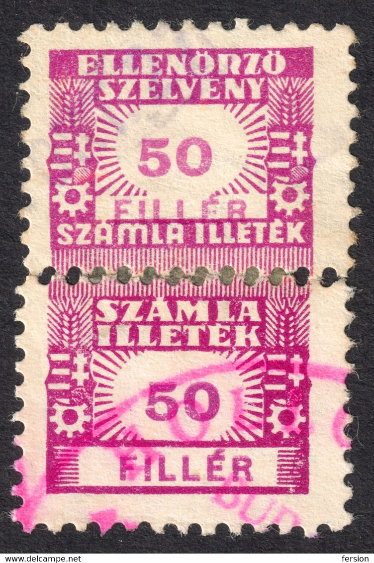 1947 Hungary - FISCAL BILL Tax - Revenue Stamp - 50 F Used - Fiscaux