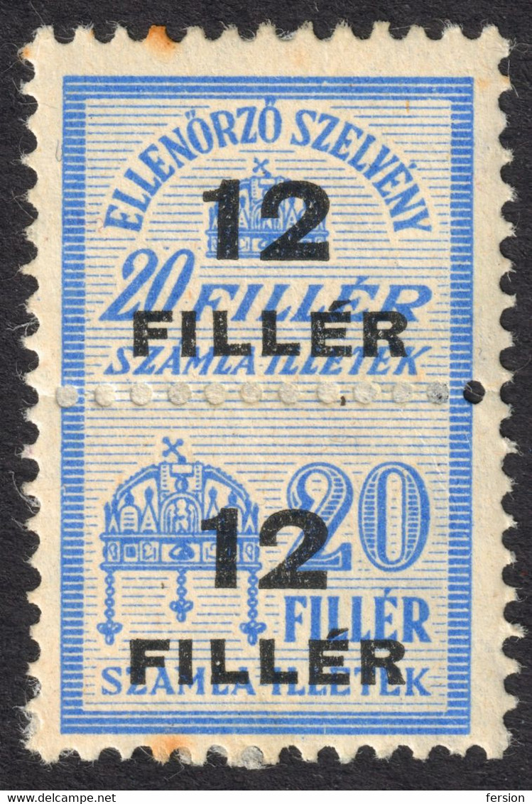 1946 Hungary - FISCAL BILL Tax - Revenue Stamp - 12 F / 20 F Overprint - Used - Fiscali