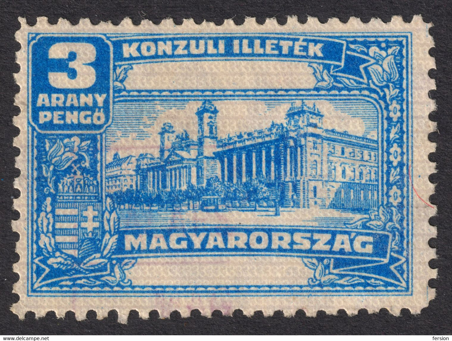 1931 - 1936 Hungary Ungarn Hongrie - Consular Revenue Tax Stamp - 3 A.P Aranypengo - BUDAPEST Stock Exchange Palace - Fiscales