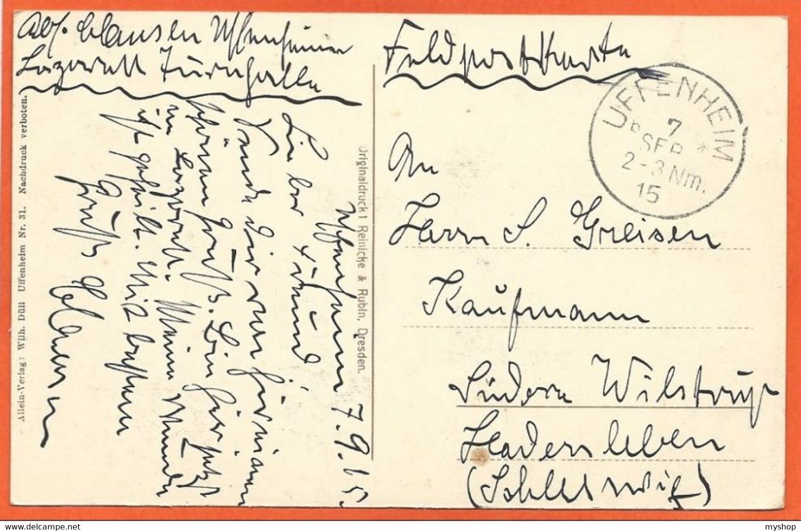 D052_USINGEN * OBERGASSE Mit GASTHAUS U. NACHBAR  * FELDPOST GELAUFEN 1918, - Usingen