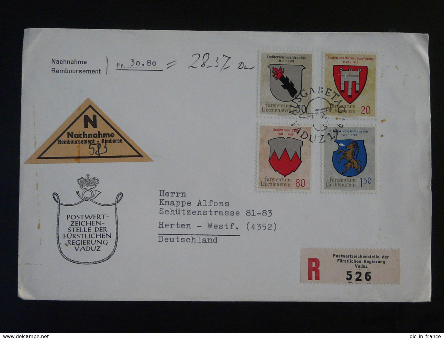 Lettre Recommandée Registered Cover Armoiries Coat Of Arm Liechtenstein 1964 - Briefe U. Dokumente