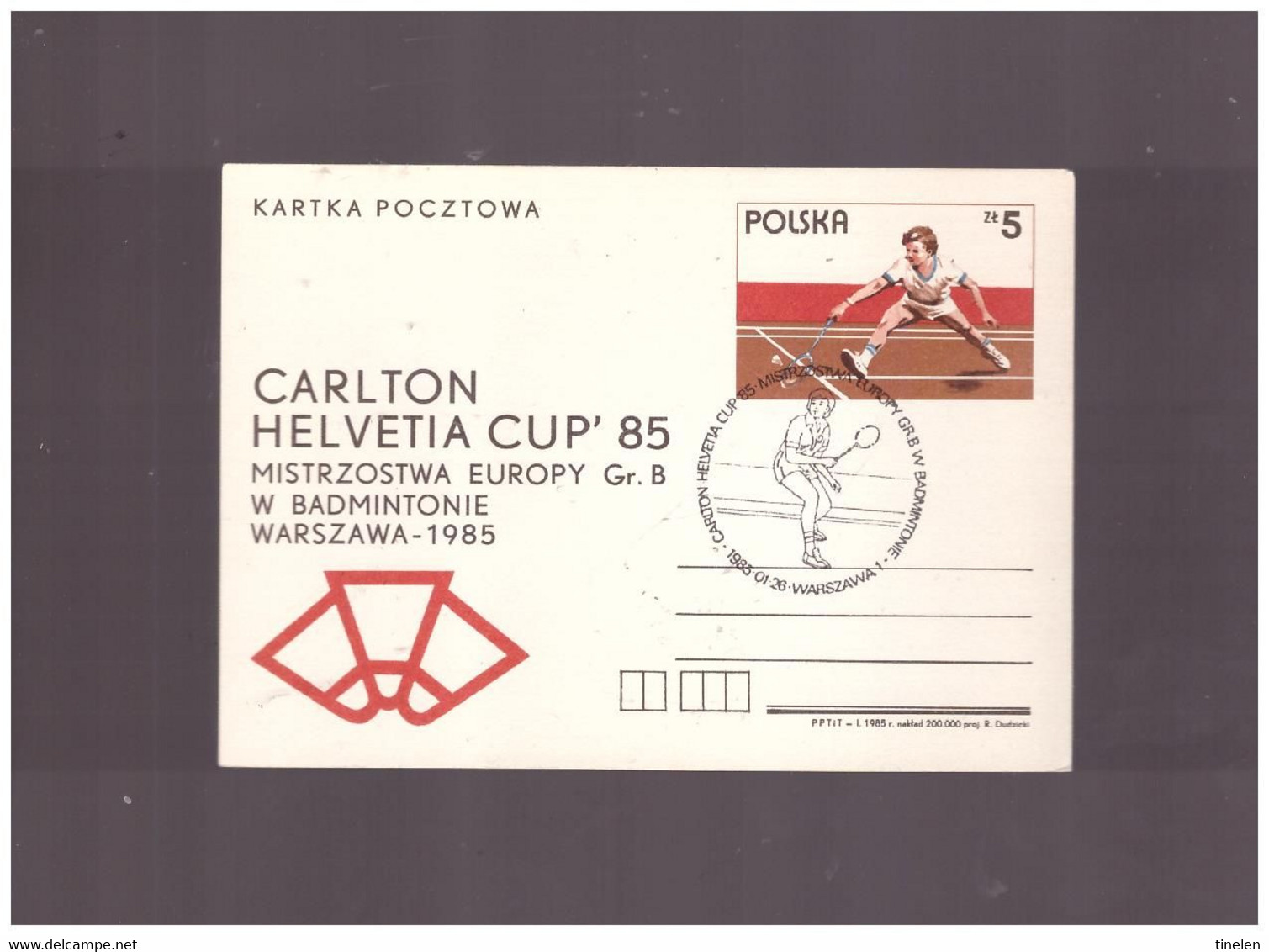 POLONIA  - 26 1 1985  Badminton CARLTON ELVETIA CUP'85 - Bádminton