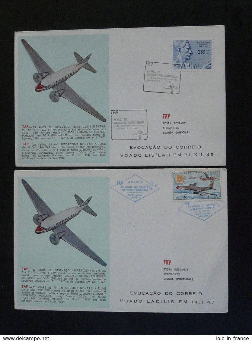 Lettre Vol Special Flight (x2) Lisbon Angola 25 Ans De Service TAP Air Portugal 1971 - Briefe U. Dokumente