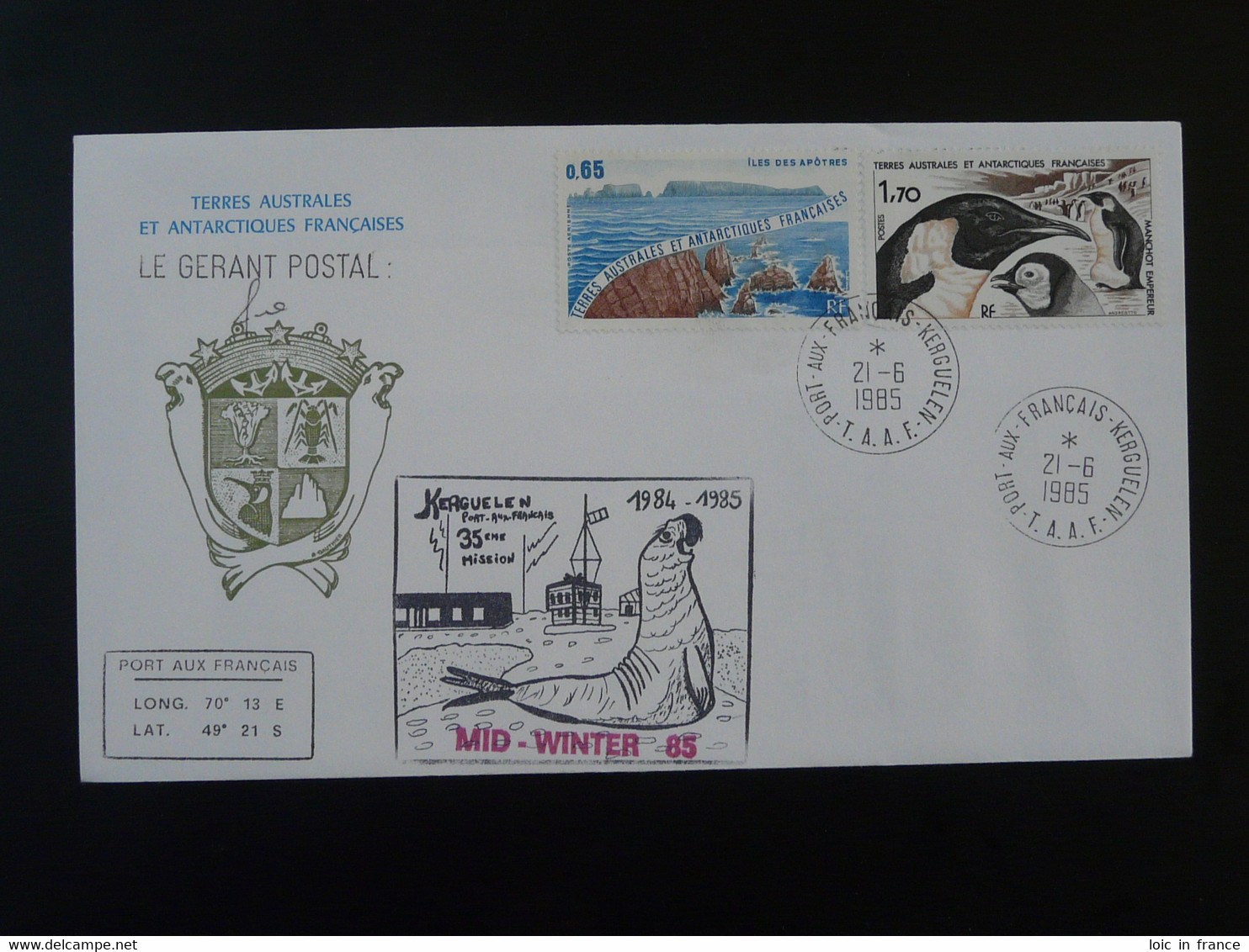 Lettre Cover 35ème Mission Kerguelen Midwinter TAAF 1985 - Midwinter