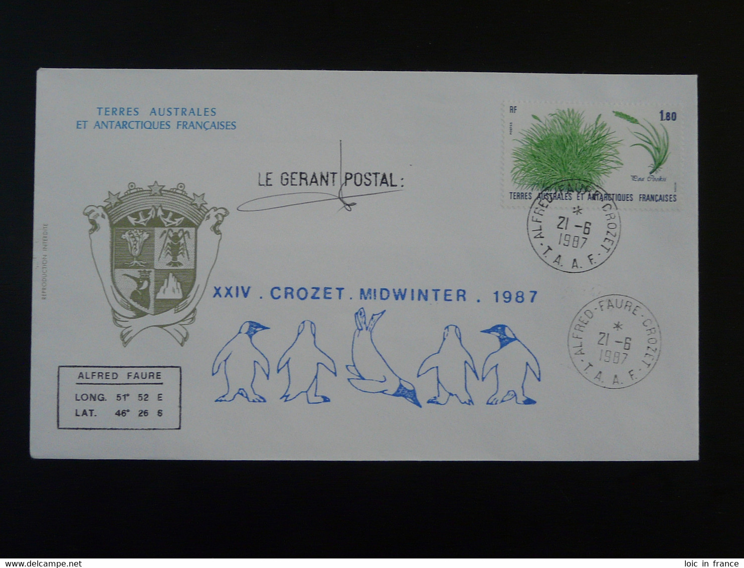 Lettre Cover Mission Midwinter Crozet TAAF 1987 (ex 2) - Midwinter