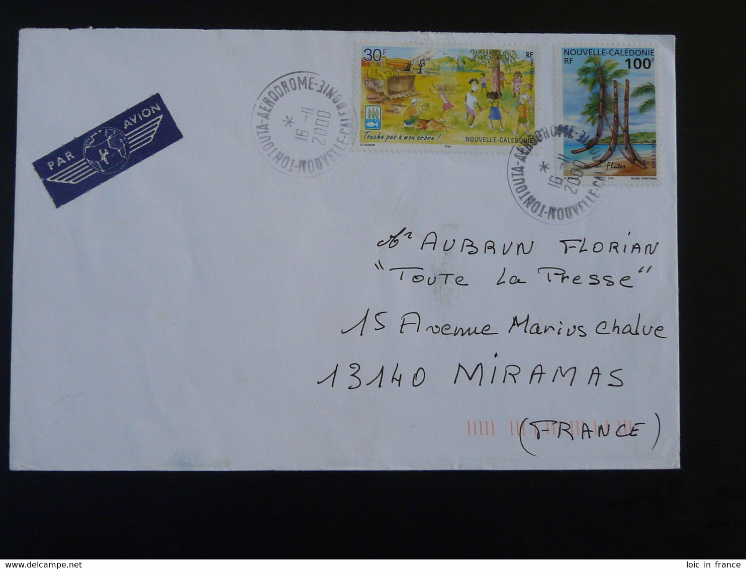 Lettre Par Avion Oblit. Tontouta Aerodrome Nouvelle Caledonie 2000 - Lettres & Documents