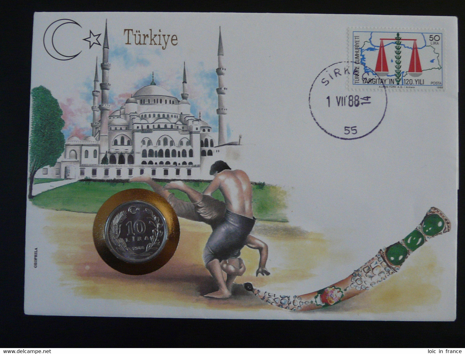 Lettre Avec Pièce 10L Cover With Coin Numisbrief Lutte Wrestling Turquie 1988 - Covers & Documents