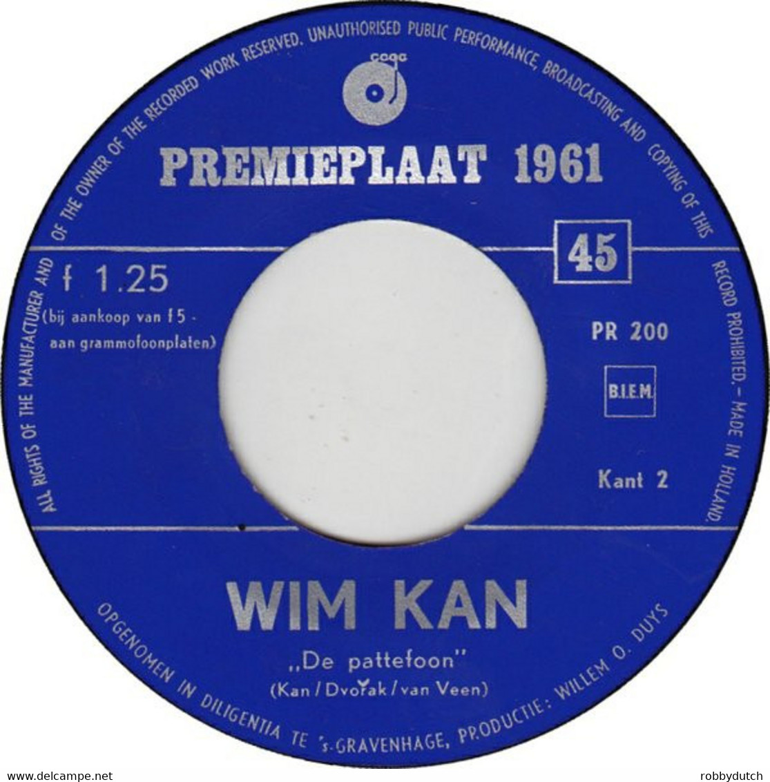 * 7" *  TOON HERMANS / WIM KAN : PREMIEPLAAT 1961 - Humour, Cabaret