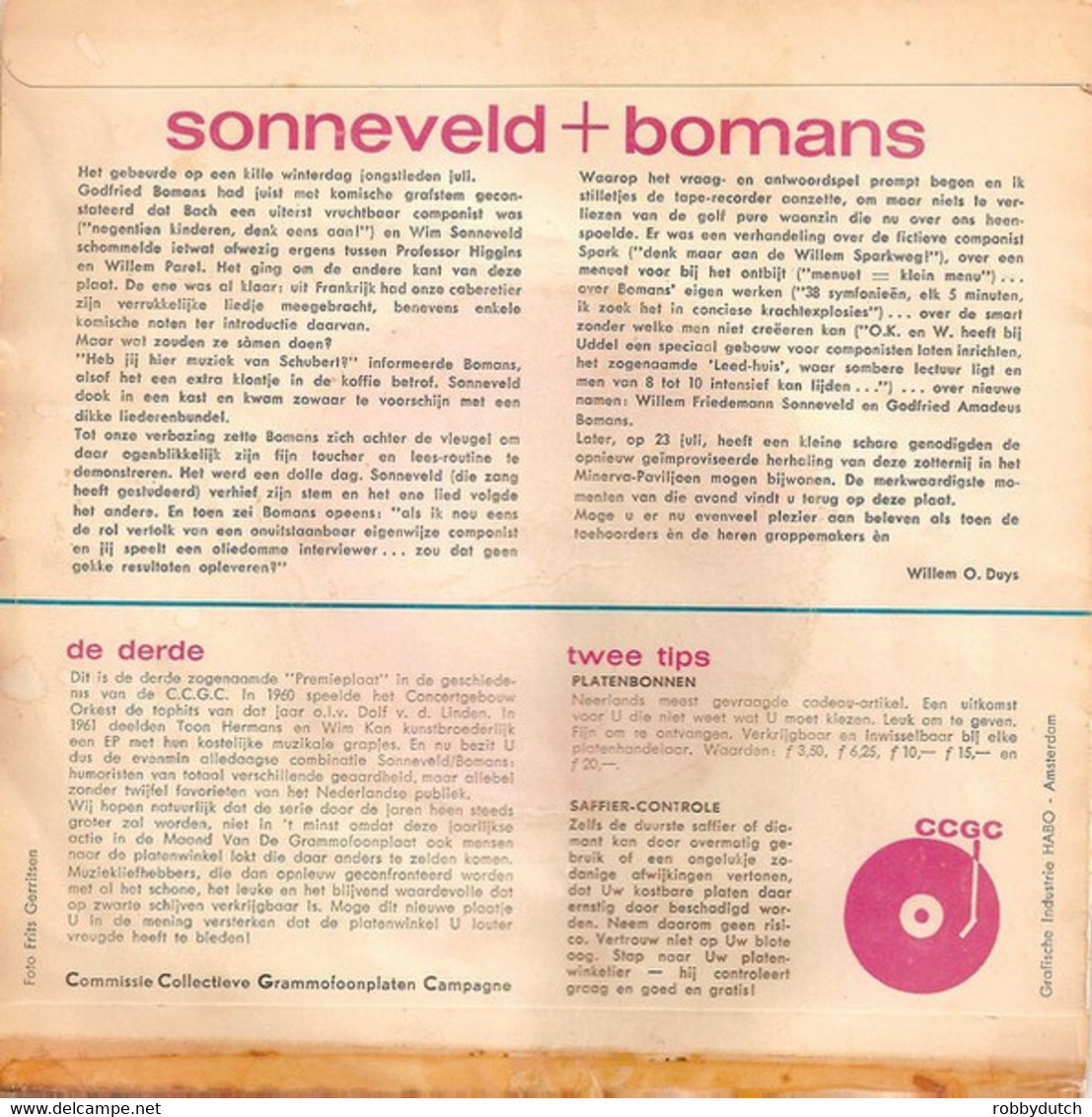 * 7" *  WIM SONNEVELD : PREMIEPLAAT 1962 (Holland EX-) - Comiche