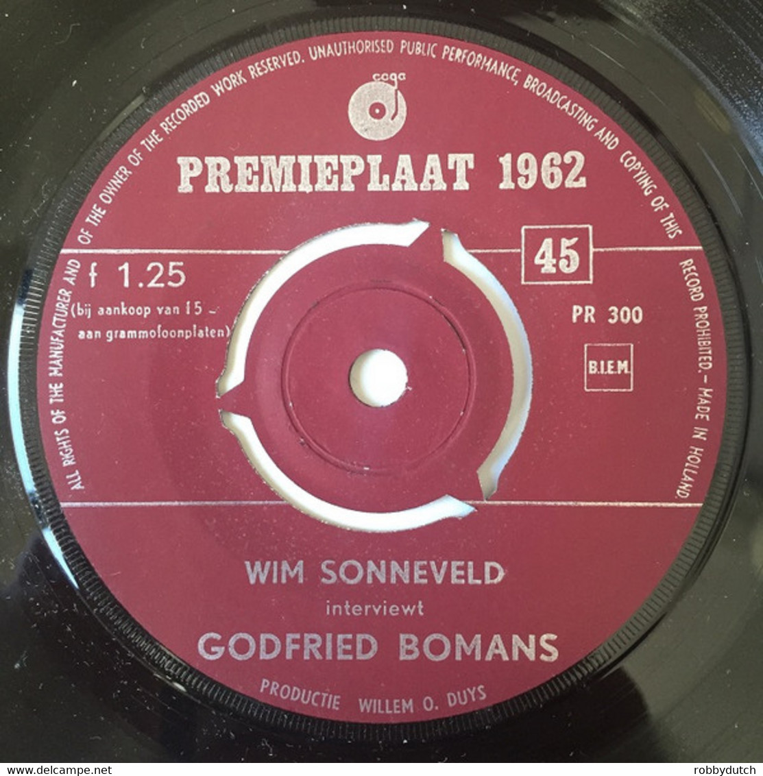 * 7" *  WIM SONNEVELD : PREMIEPLAAT 1962 (Holland EX-) - Humor, Cabaret