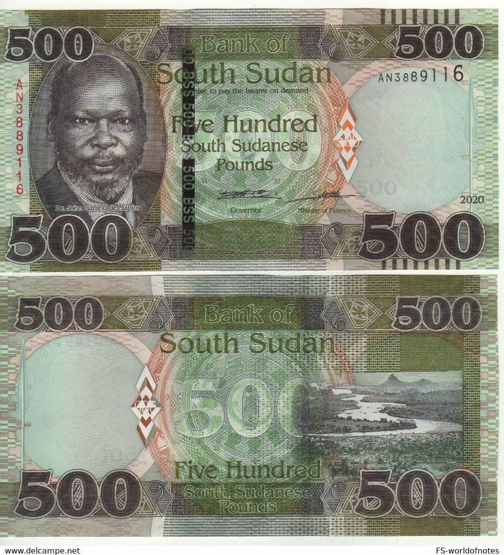 SOUTH SUDAN  New 500 Sudanese Pounds  P16b   Dated  2020  (Dr. John Garang De Mabior + RIVER AT BACK) - Sudán Del Sur