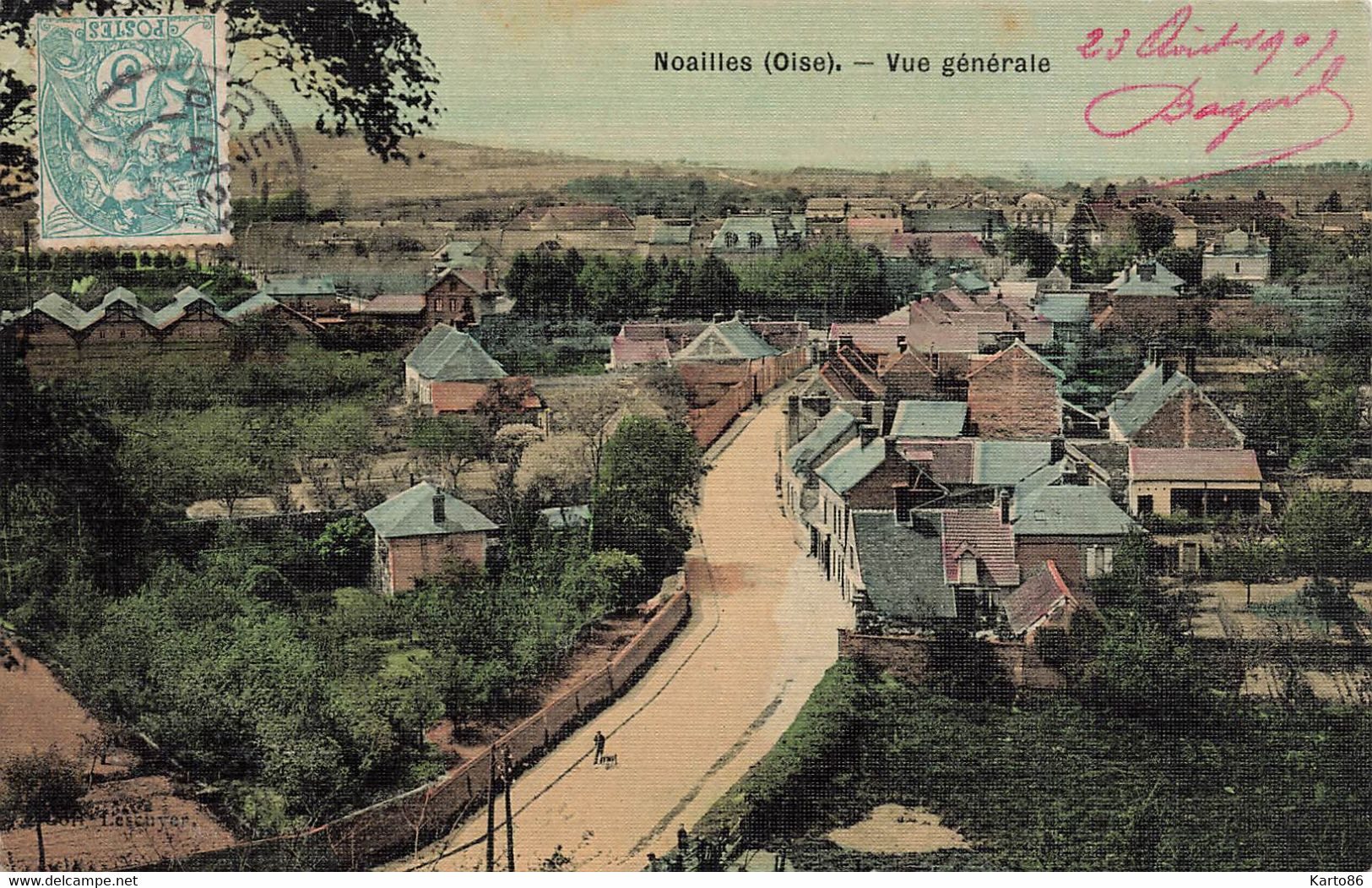 Noailles * Vue Générale * Rue Du Village * Cpa Toilée Colorisée 1907 - Noailles