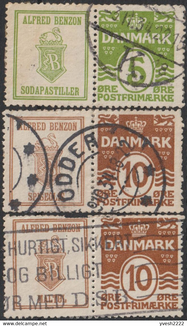 Danemark 1934. 3 Timbres Publicitaires 5 & 10 øre, Alfred Benzon, Pharmacie. Svane Apotek, Cygne, Serpent, Bière De Malt - Cigni