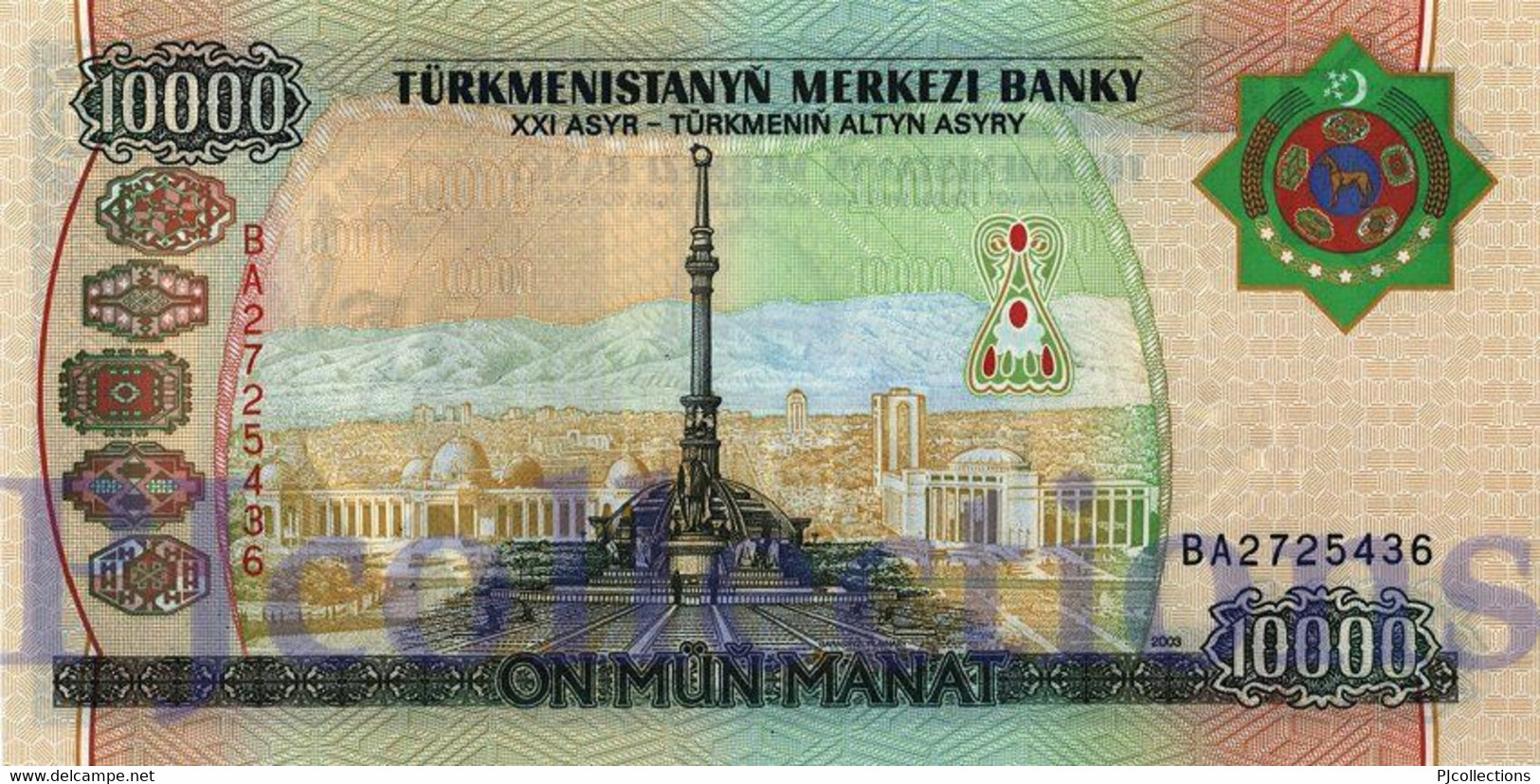 TURKMENISTAN 10000 MANAT 2003 PICK 15 UNC - Turkménistan