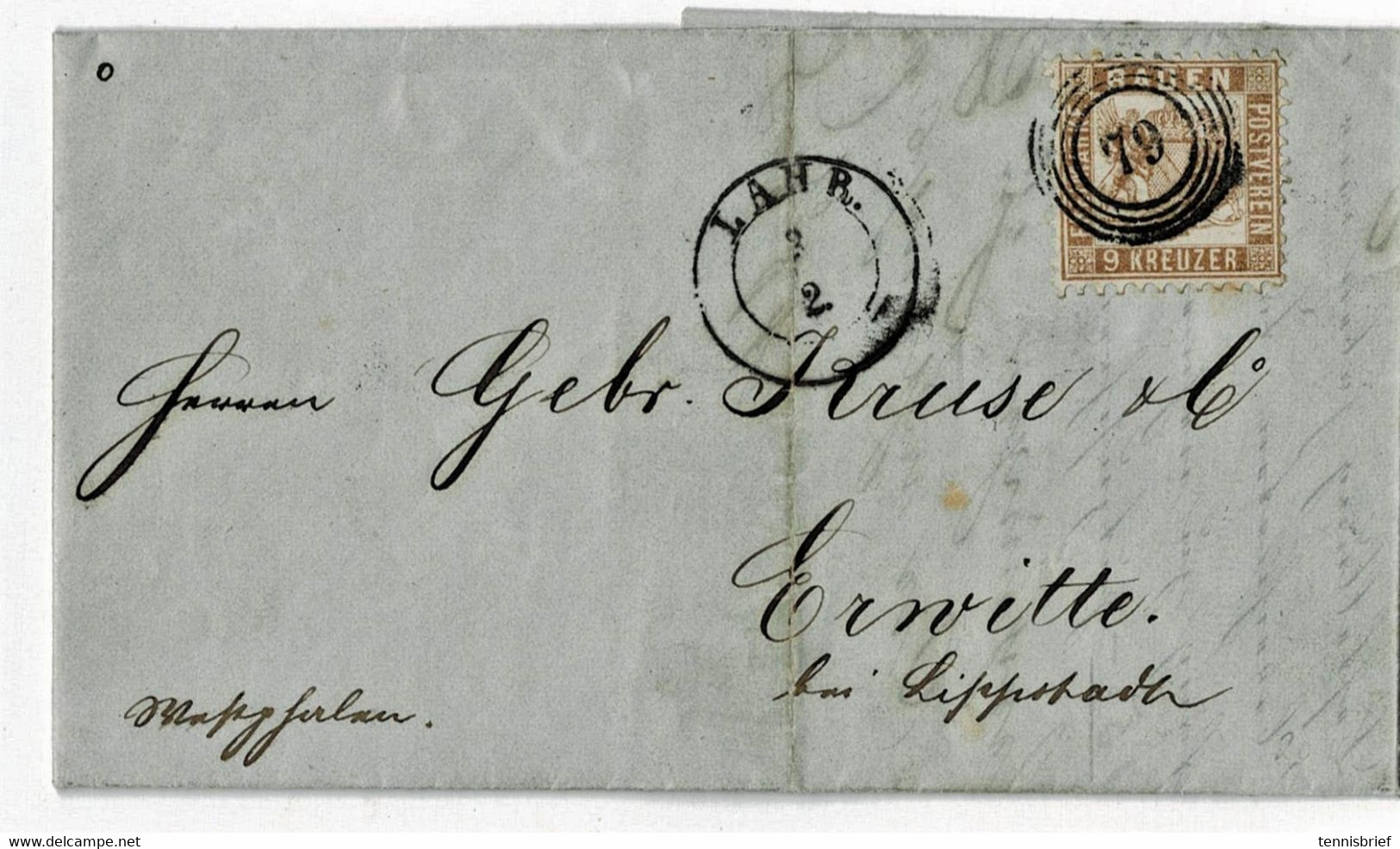 1866, 9 Kr. Brief , Nr. 20 Ba, Mi. 150.- Sehr Klar Gest. "79 "  LAHR ,# A 7062 - Brieven En Documenten