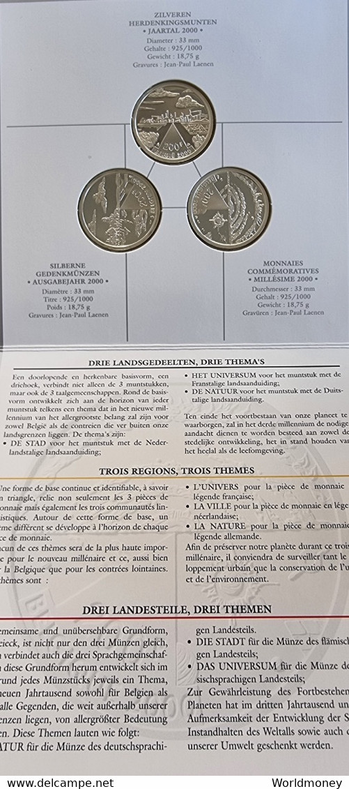 Belgium 3X200 Francs 2000 "MILLENNIUM" (SILVER) Proof - Mintage 5.000 - 200 Frank