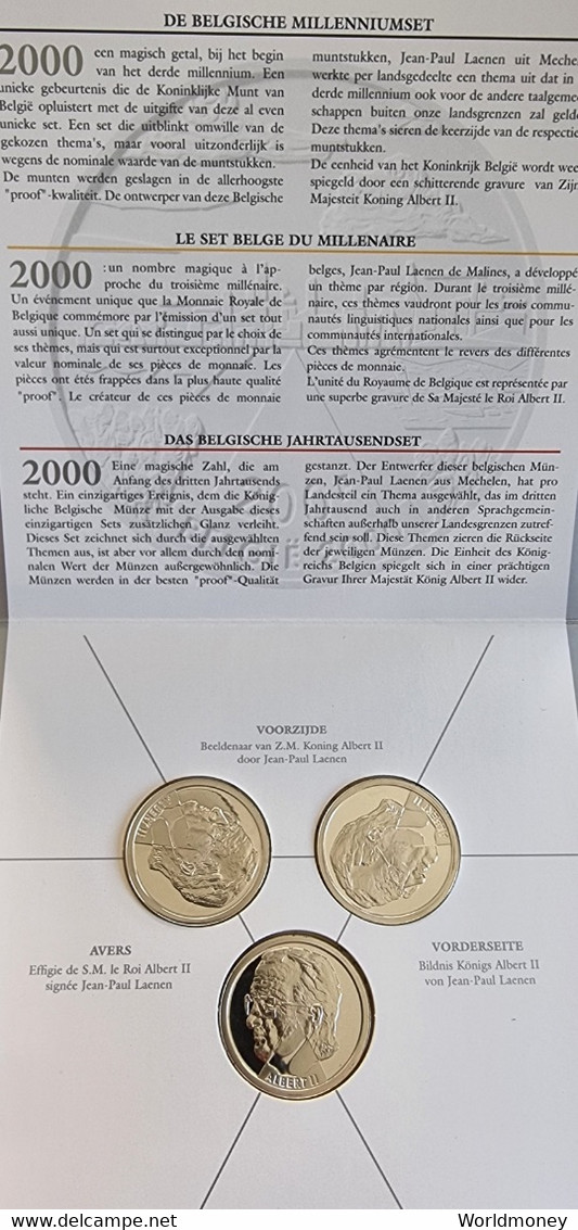 Belgium 3X200 Francs 2000 "MILLENNIUM" (SILVER) Proof - Mintage 5.000 - 200 Frank