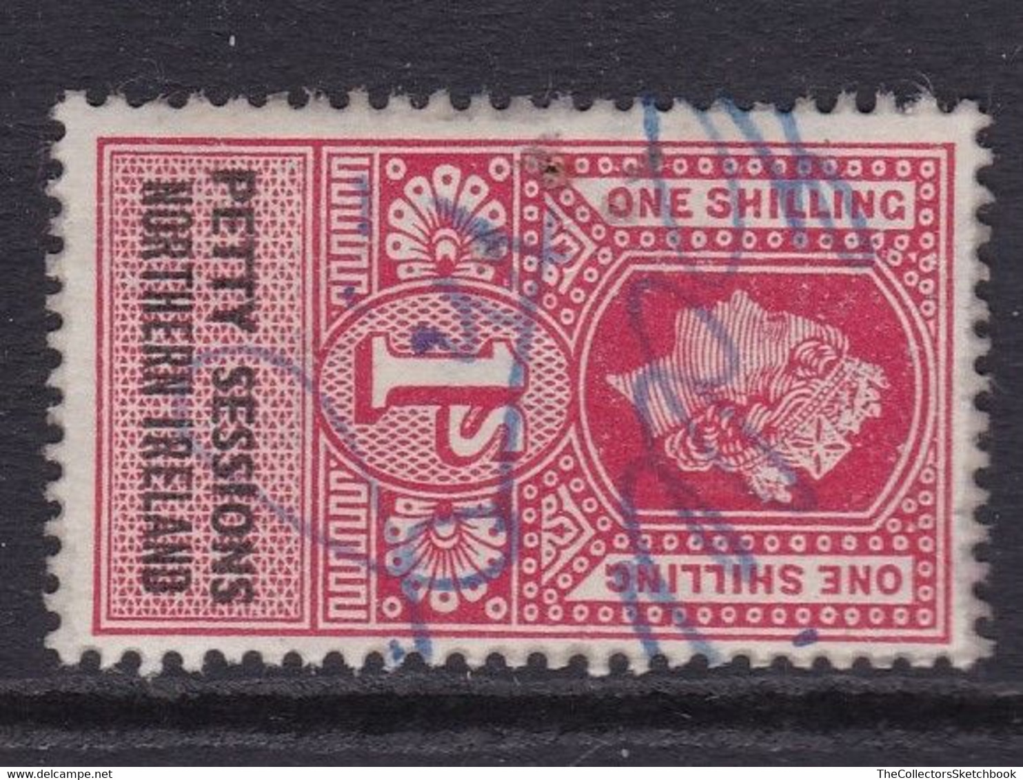 GB Fiscal/ Revenue Stamp.  Northern Ireland Petty Sessions 1/- Scarlet & Black Barefoot 11 GU - Revenue Stamps