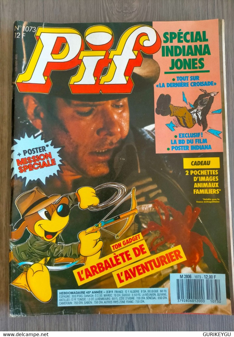 PIF GADGET N° 1073   Avec 2 Posters Spécial INDIANA JONES Et La Derniere Croisade 1989 - Pif & Hercule