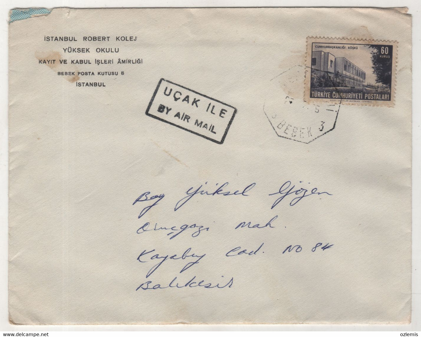 ROBERT COLLEGE ,ISTANBUL ,TURKEY ,COVER - Storia Postale