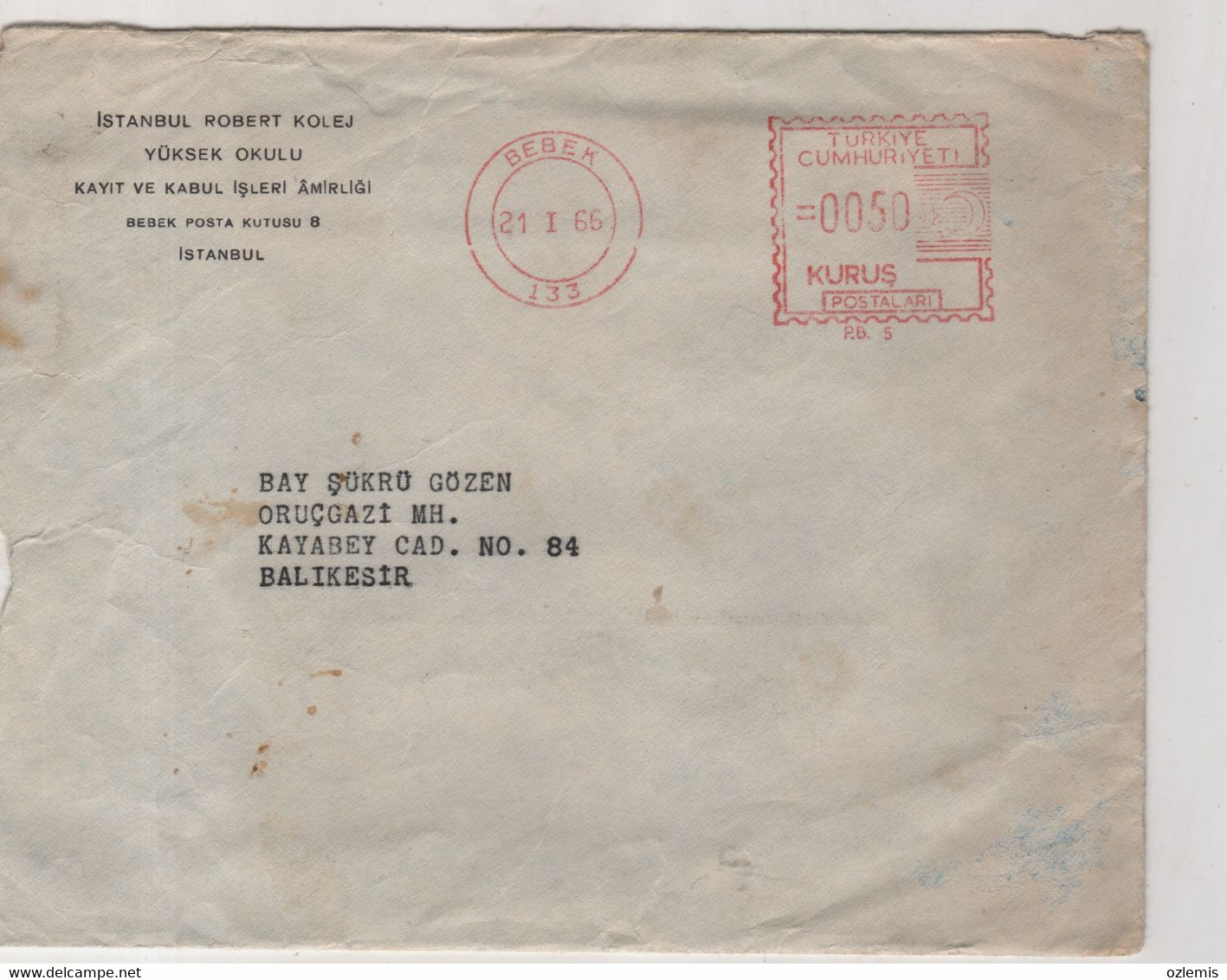 ROBERT COLLEGE ,ISTANBUL ,TURKEY ,COVER - Lettres & Documents