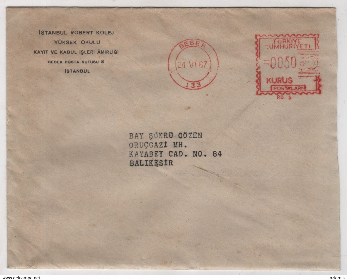 ROBERT COLLEGE ,ISTANBUL ,TURKEY ,COVER - Cartas & Documentos