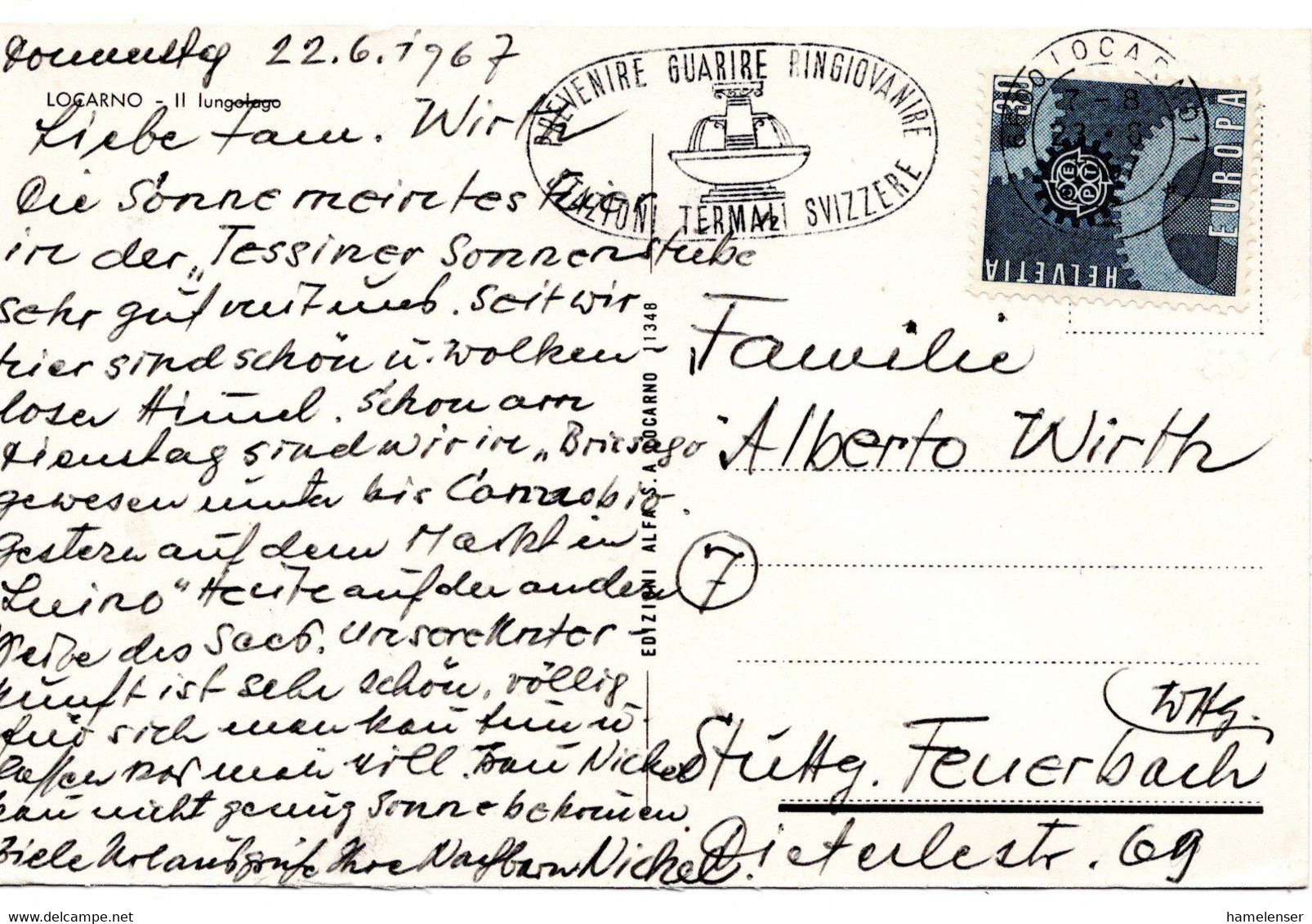63834 - Schweiz - 1967 - 30Rp CEPT '67 EF A AnsKte LOCARNO - ... -> Westdeutschland - Cartas & Documentos