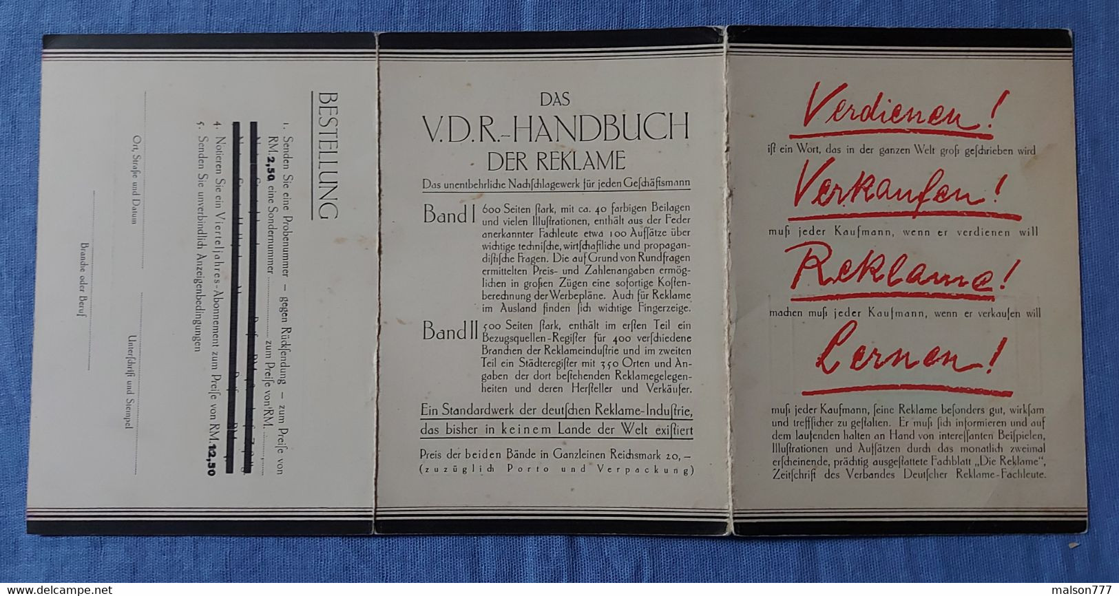 "Die Reclame"  Price Order Postal Form 1925 - Catalogues