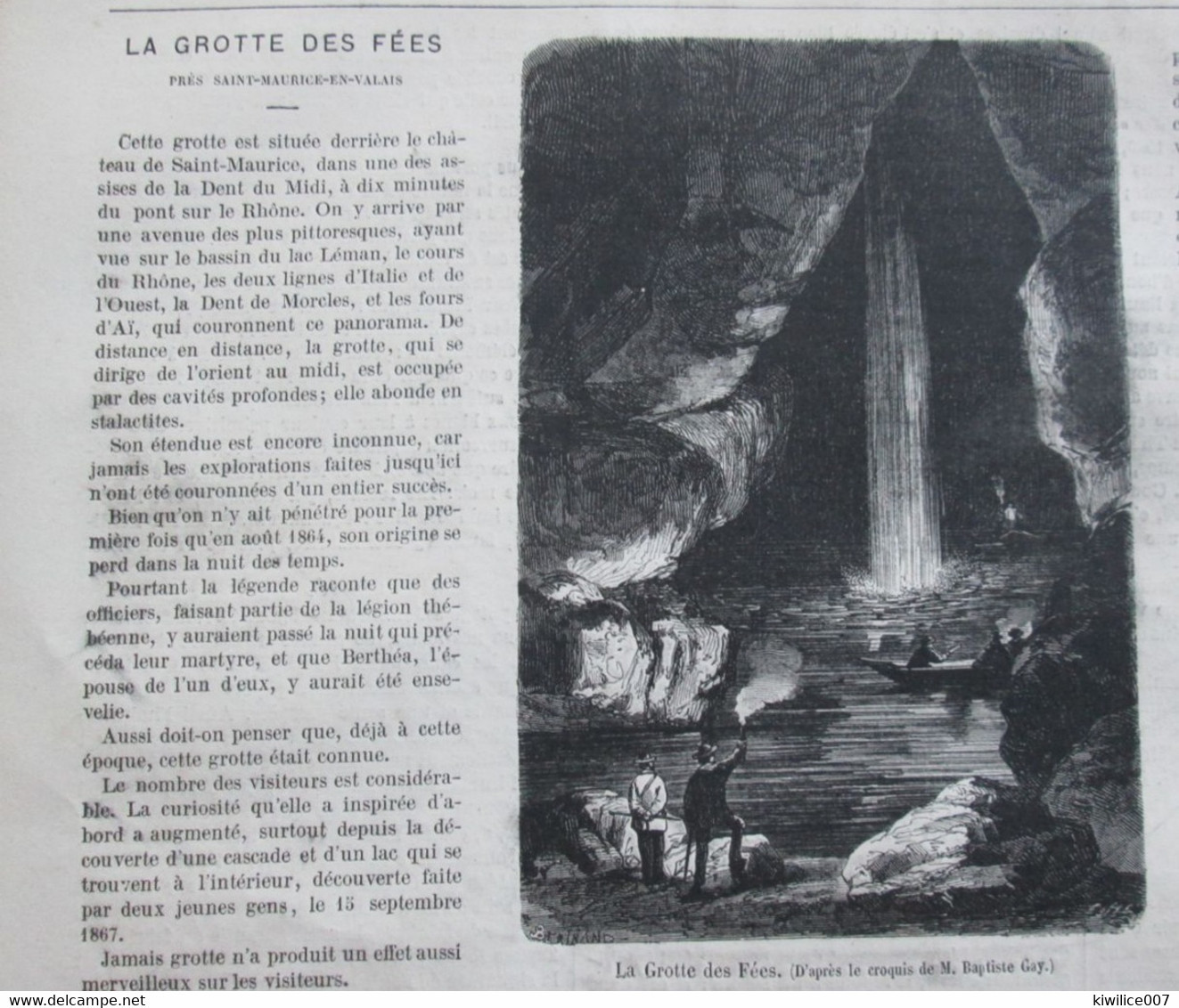 GRAVURE  1869  LA GROTTE DES FEES      SAINT MAURICE EN VALAIS    Dent Du Midi SUISSE - Saint-Maurice