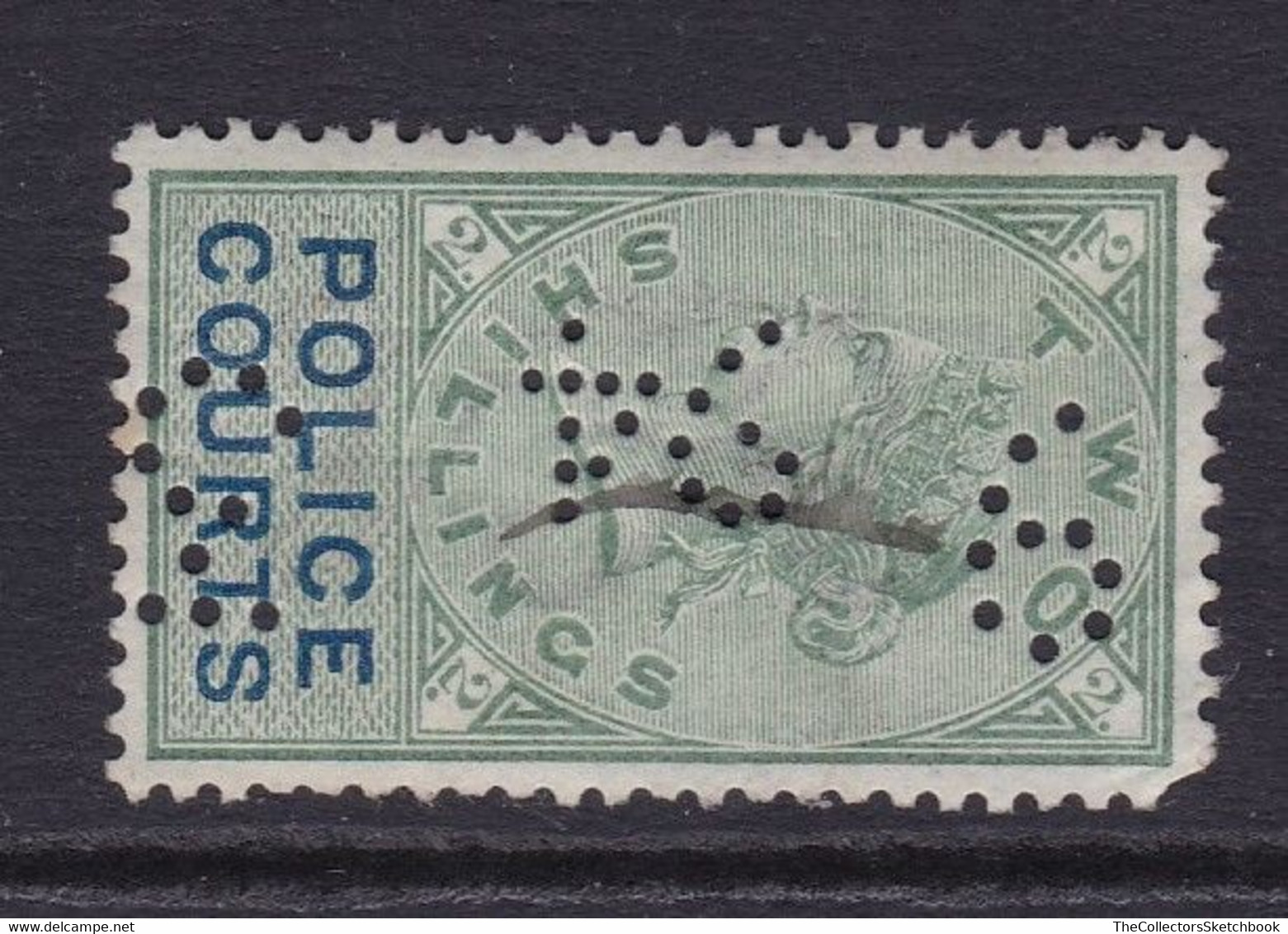 GB Fiscal/ Revenue Stamp. Police Courts 1/- Green &black Used. Barefoot 10 - Revenue Stamps