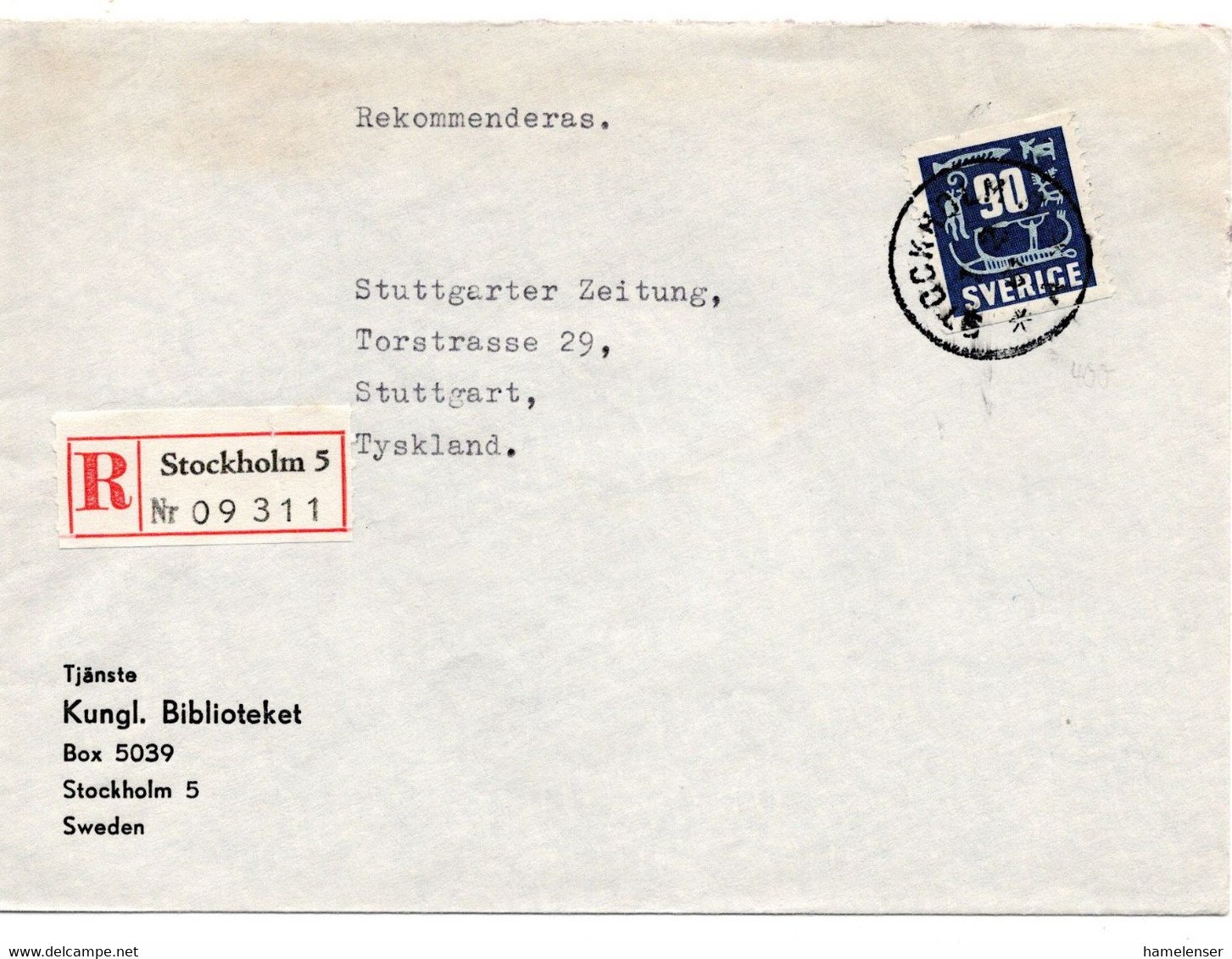 63845 - Schweden - 1957 - 90o. Felsenzeichnungen EF A R-Bf STOCKHOLM -> Westdeutschland - Storia Postale