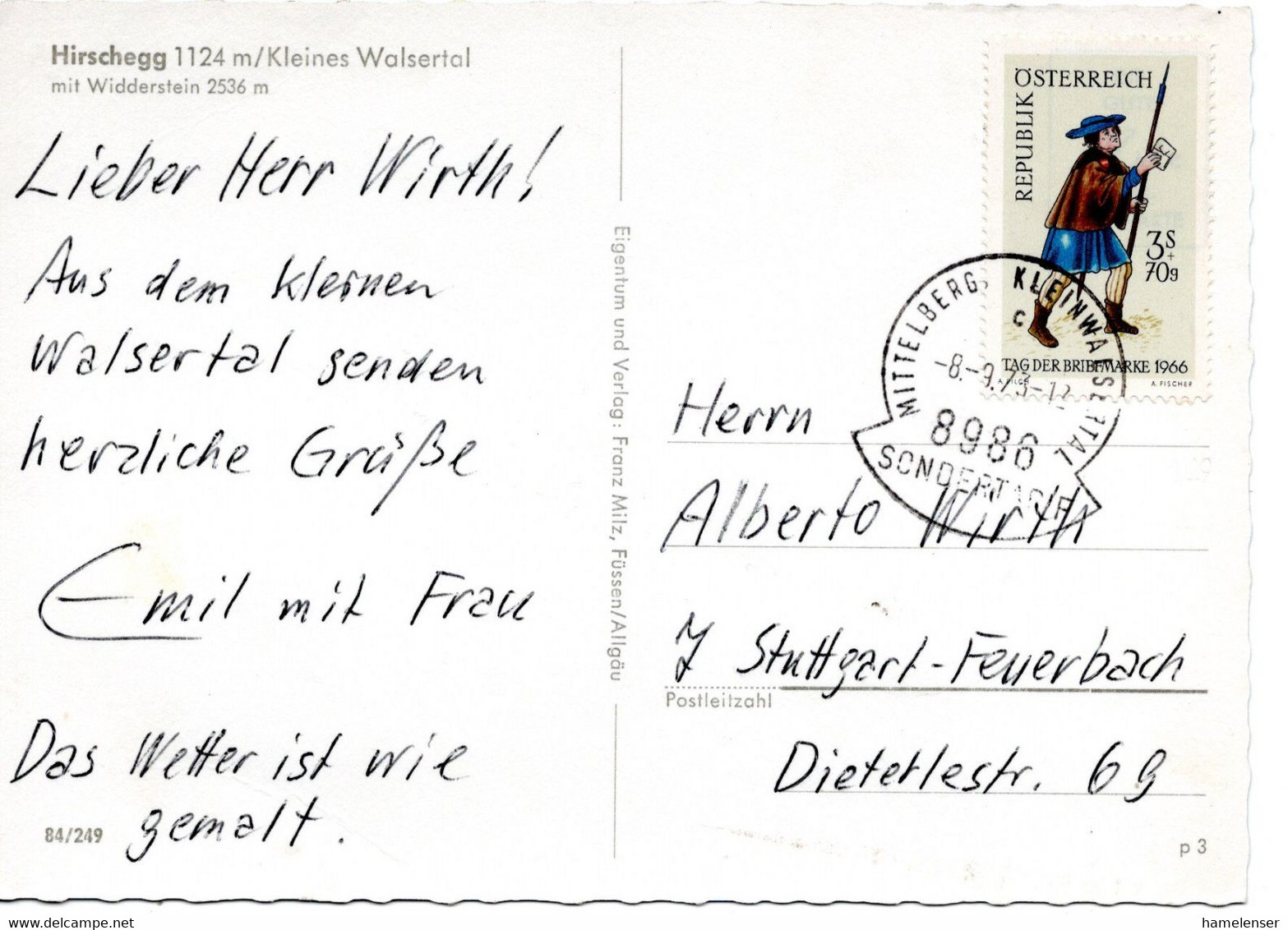 63847 - Oesterreich - 1973 - S3 Tag Der Briefmarke '66 EF A AnsKte MITTELBERG -> Westdeutschland - Stamp's Day