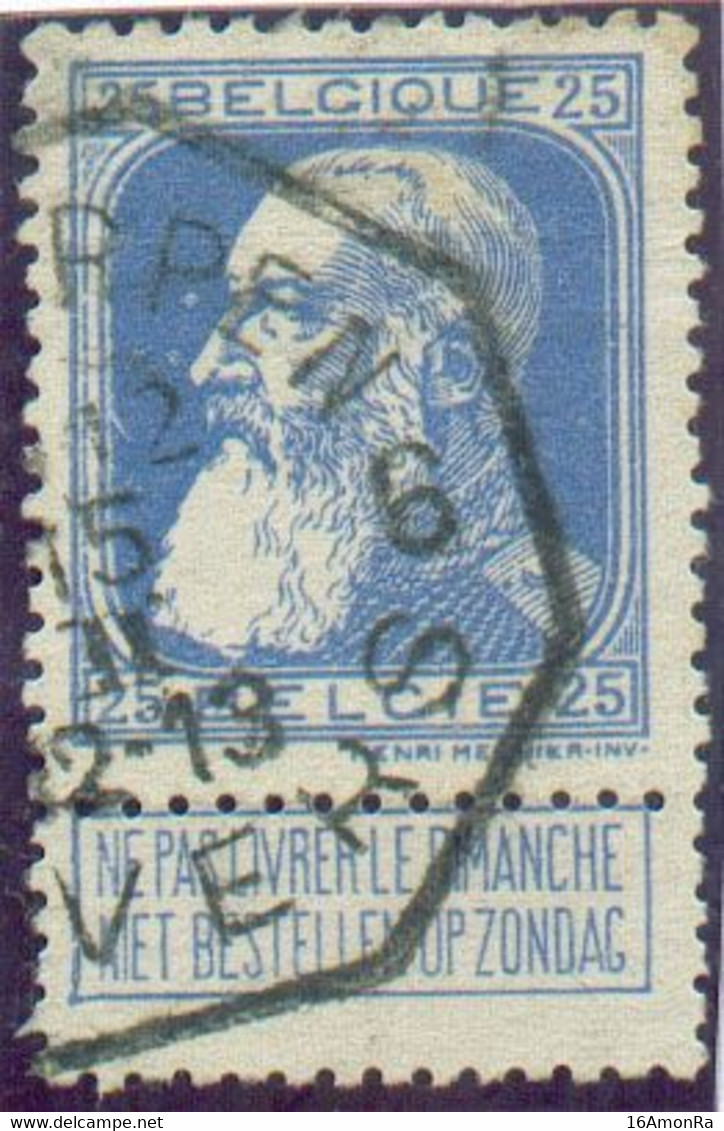 N°76 - 25 Centimes Bleu Obl. Télégraphique  De ANTWERPEN-ANVERS 6 - 20716 - 1905 Grosse Barbe