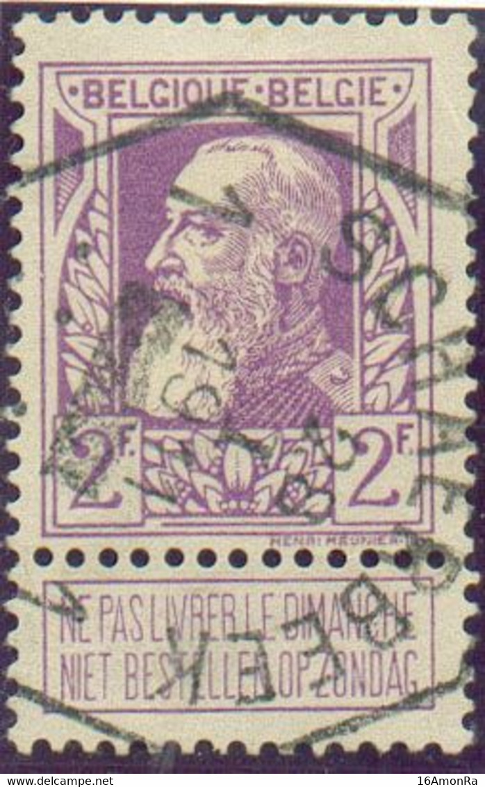 N°80 - 2 Francs Violet Obl. Télégraphique  De SCHAERBEEK 1 (Rare Avec Points En-dessous)  - 20720 - 1905 Grosse Barbe