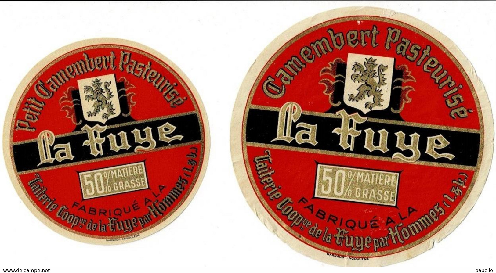 2 étiquettes " Camembert Pasteurisé " LA FUYE - Ille Et Vilaine - Fromage