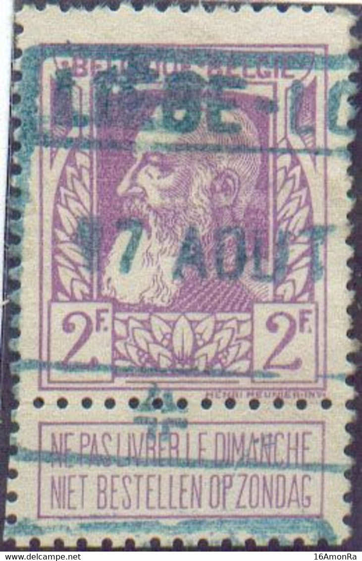 N°80 - 2Fr Violet, Obl. Ferroviaire De LIEGE-LONGDOZ En Bleu - 20725 - 1905 Grosse Barbe