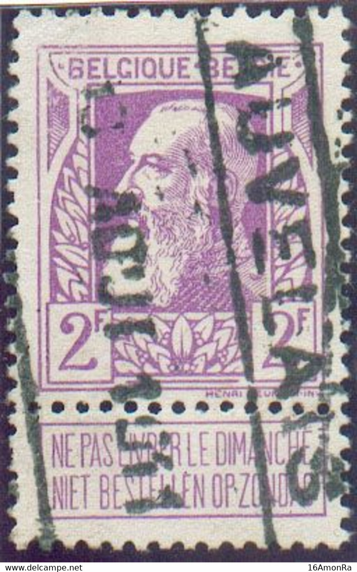 N°80 - 2Fr Violet, Obl. Ferroviaire De AUVELAIS - 20727 - 1905 Grosse Barbe