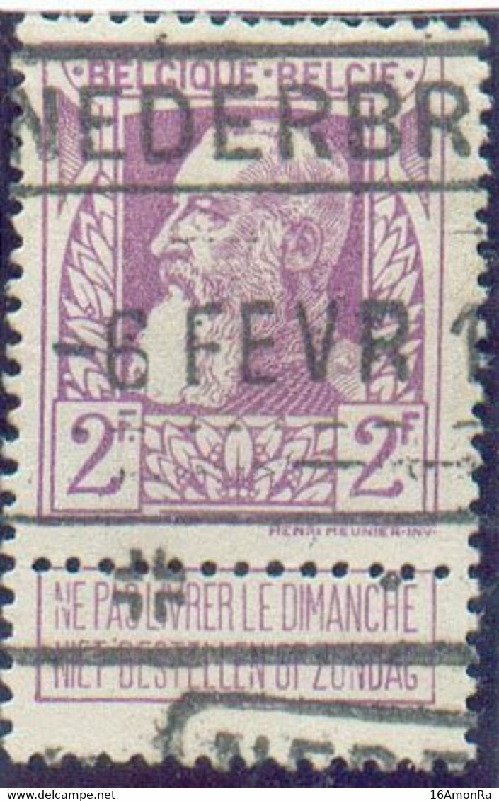 N°80 - 2Fr Violet, Obl. Ferroviaire De NEDERBRAKEL - 20728 - 1905 Grosse Barbe