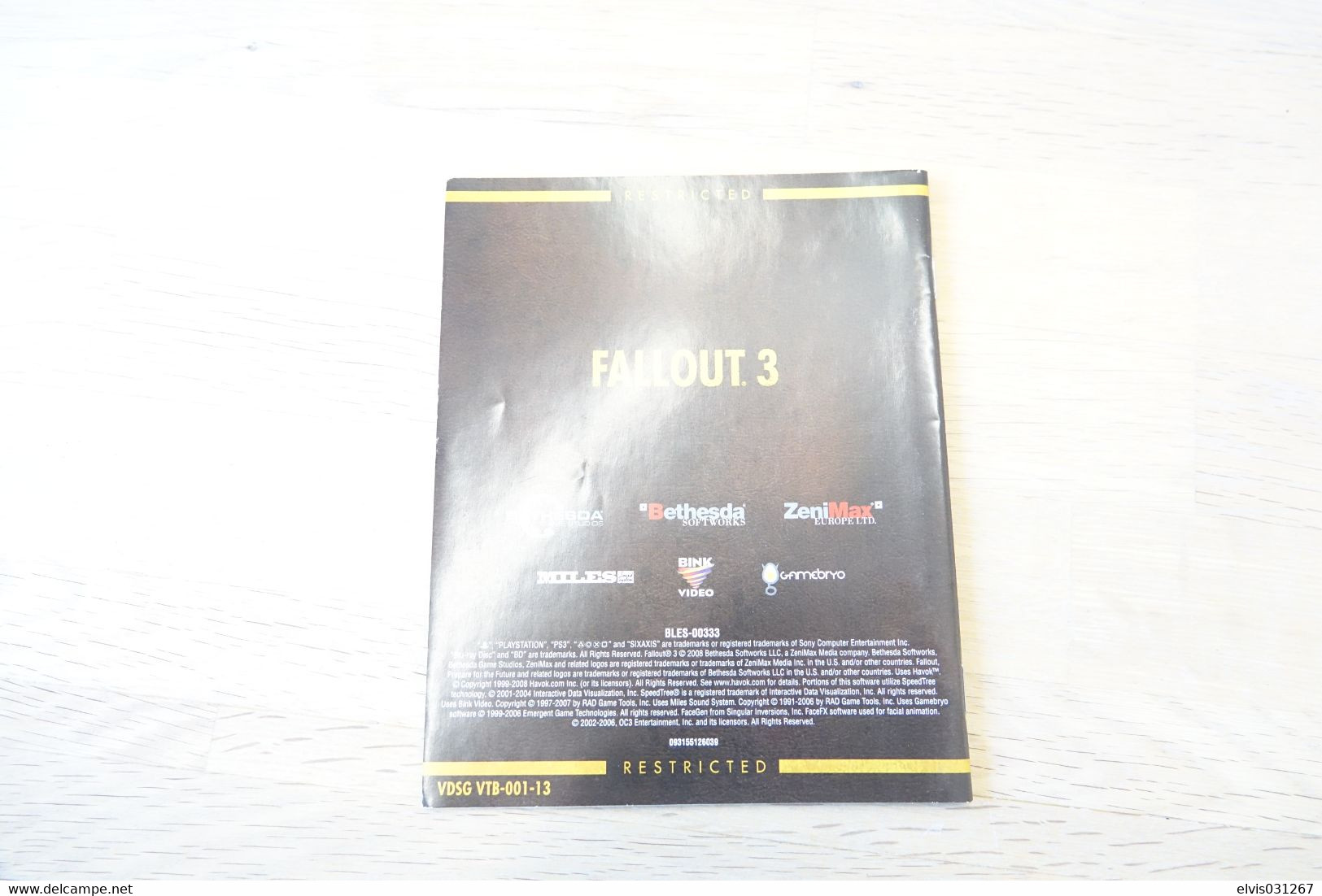 SONY PLAYSTATION THREE PS3 : MANUAL : FALLOUT 3 - Literatura E Instrucciones