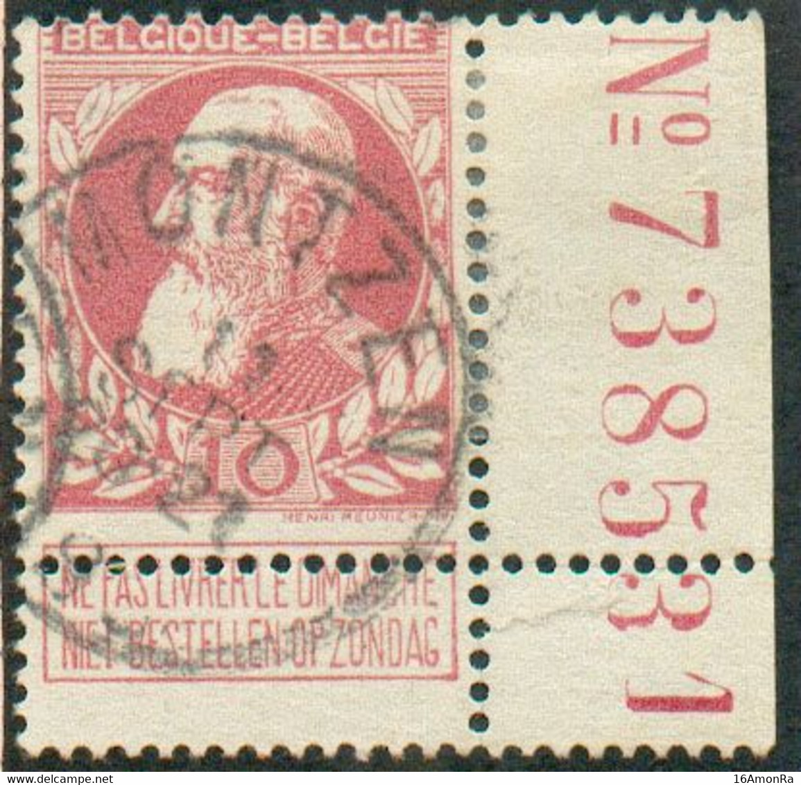 N°74 - 10 Centimes Rouge Bdf Droit Avec Inscription Marginale Obl. Sc  De MONTZEN ​​​​​​​(canton De L'est) - 20745 - 1905 Grosse Barbe